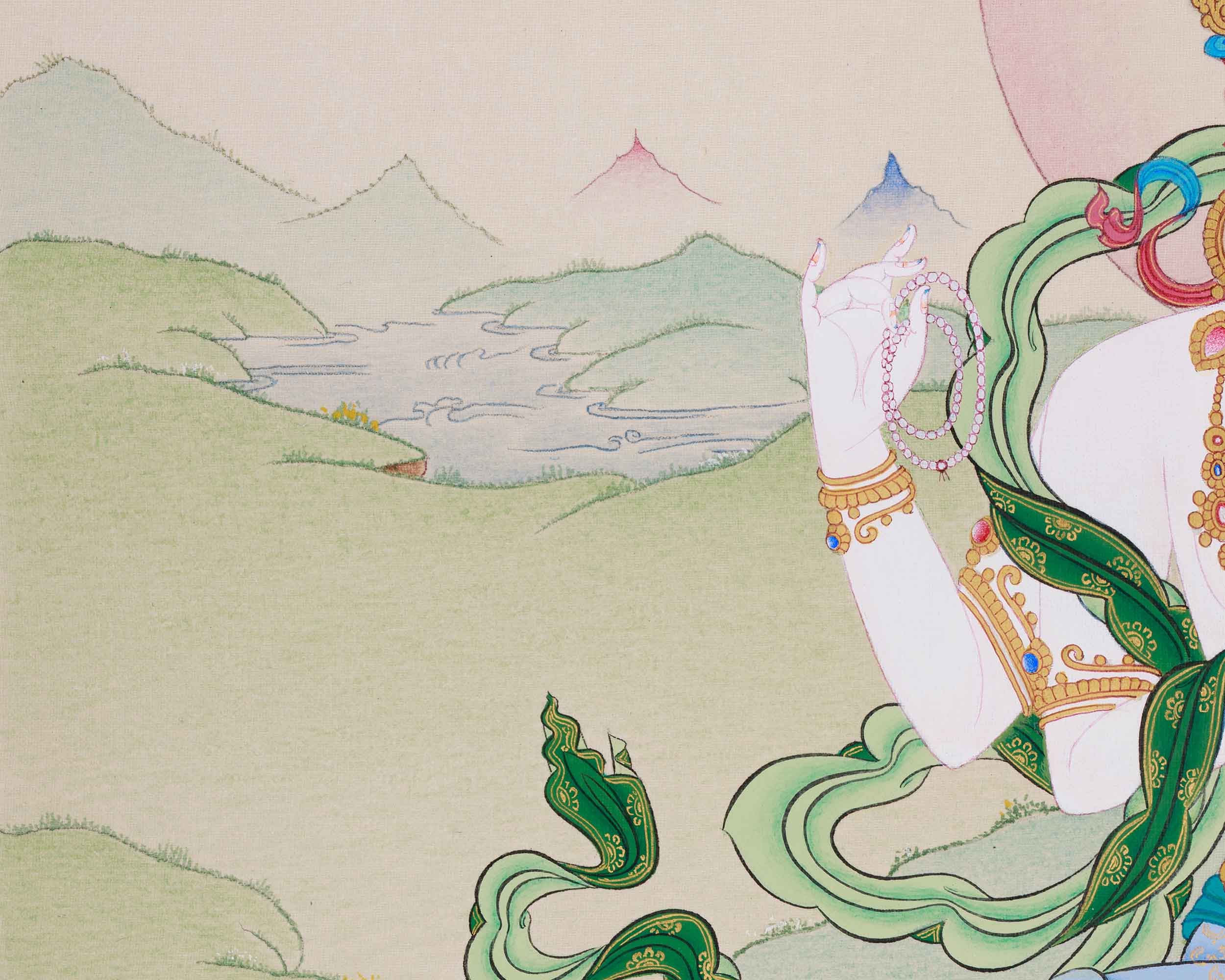 Hand-Painted Tibetan Buddha Chenrezig | Spiritual Guardian of Power and Compassion