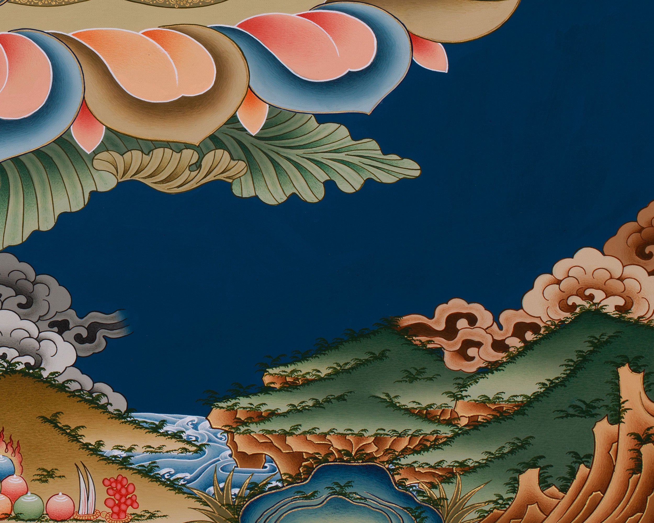 Hand-Painted Bodhisattva Manjushree Thangka | Large Buddhist Artwork of Wisdom Buddha
