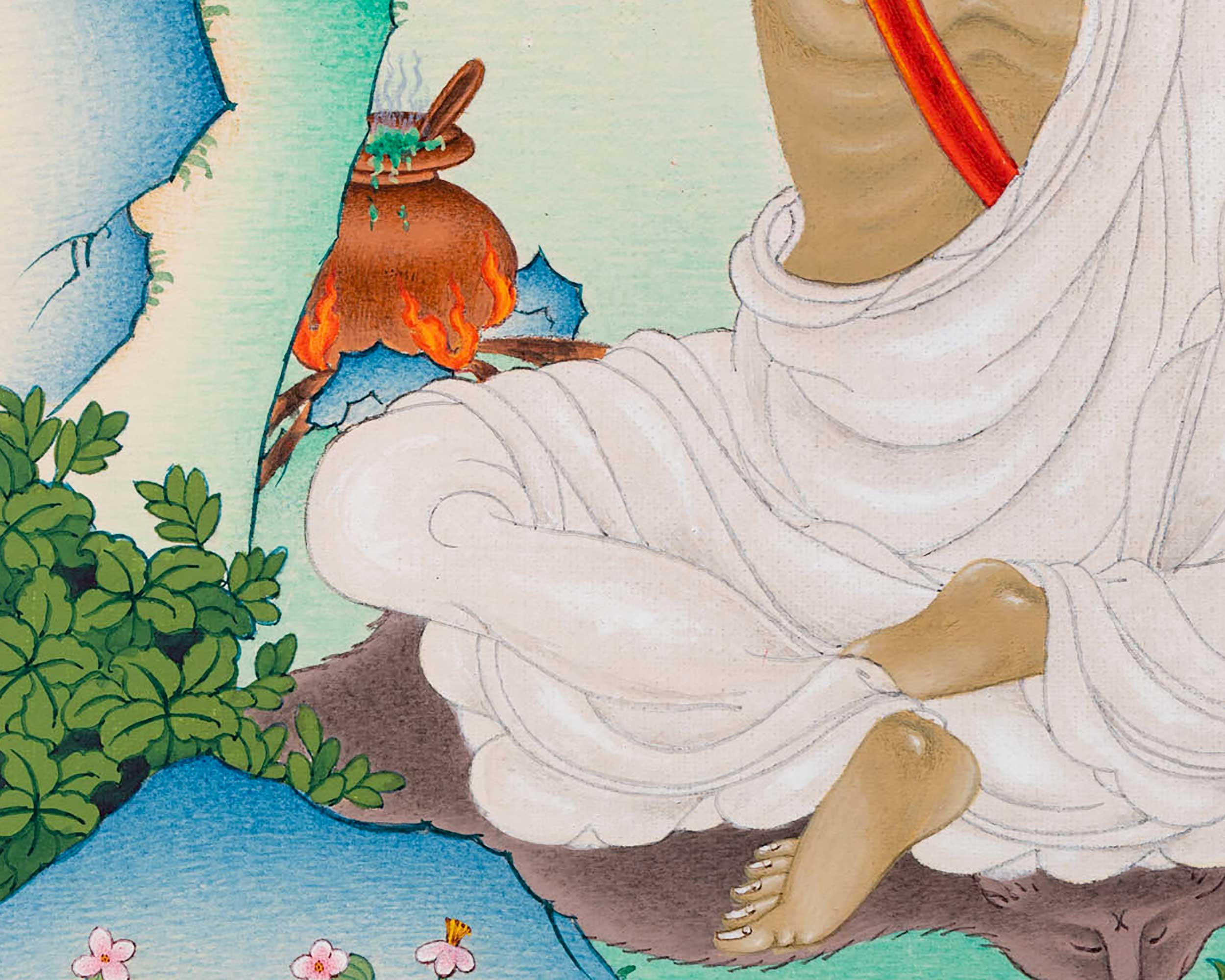 Jetsun Milarepa Thangka | Hand Painted Art Of Kagyu Master | Wall Decors