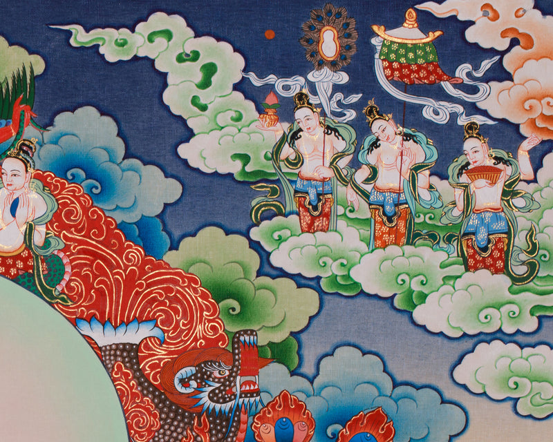 Lapis Lazuli Bhaisajyaguru Thangka | Medicine Buddha and Compassionate Guardians