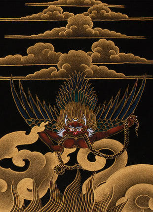 Yidam Deity Vajrakilaya Thangka | Sacred Protector in Gold on Black