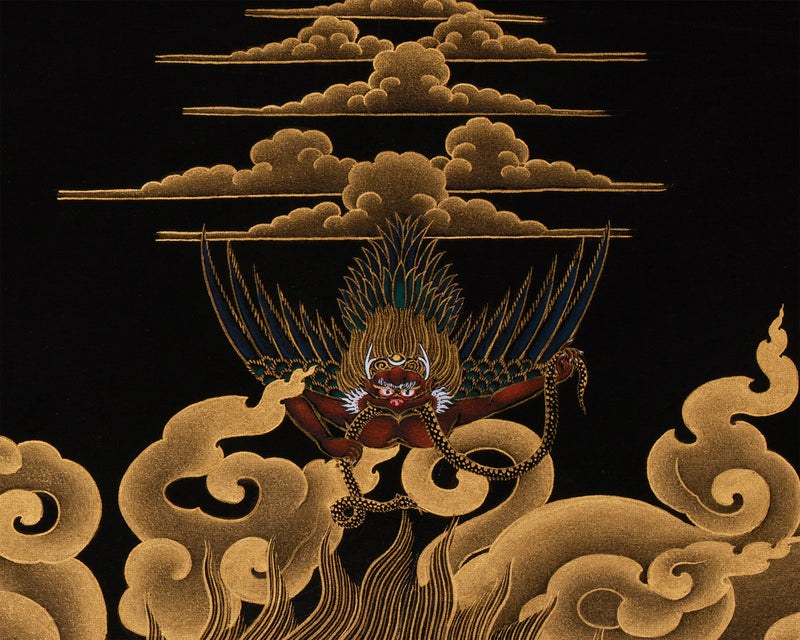 Yidam Deity Vajrakilaya Thangka | Sacred Protector in Gold on Black