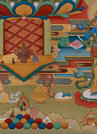 Red Amitabha Buddha Thangka | Buddha with Bodhisattvas
