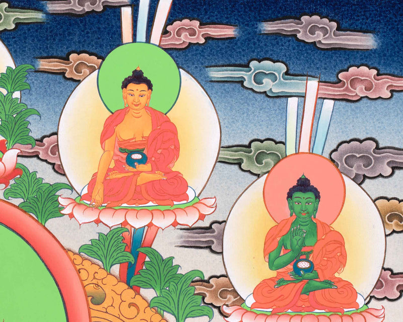 Tibetan Avalokiteshvara (Chenrezig) Art | Wisdom Bodhisattva | Dhyani Buddhas