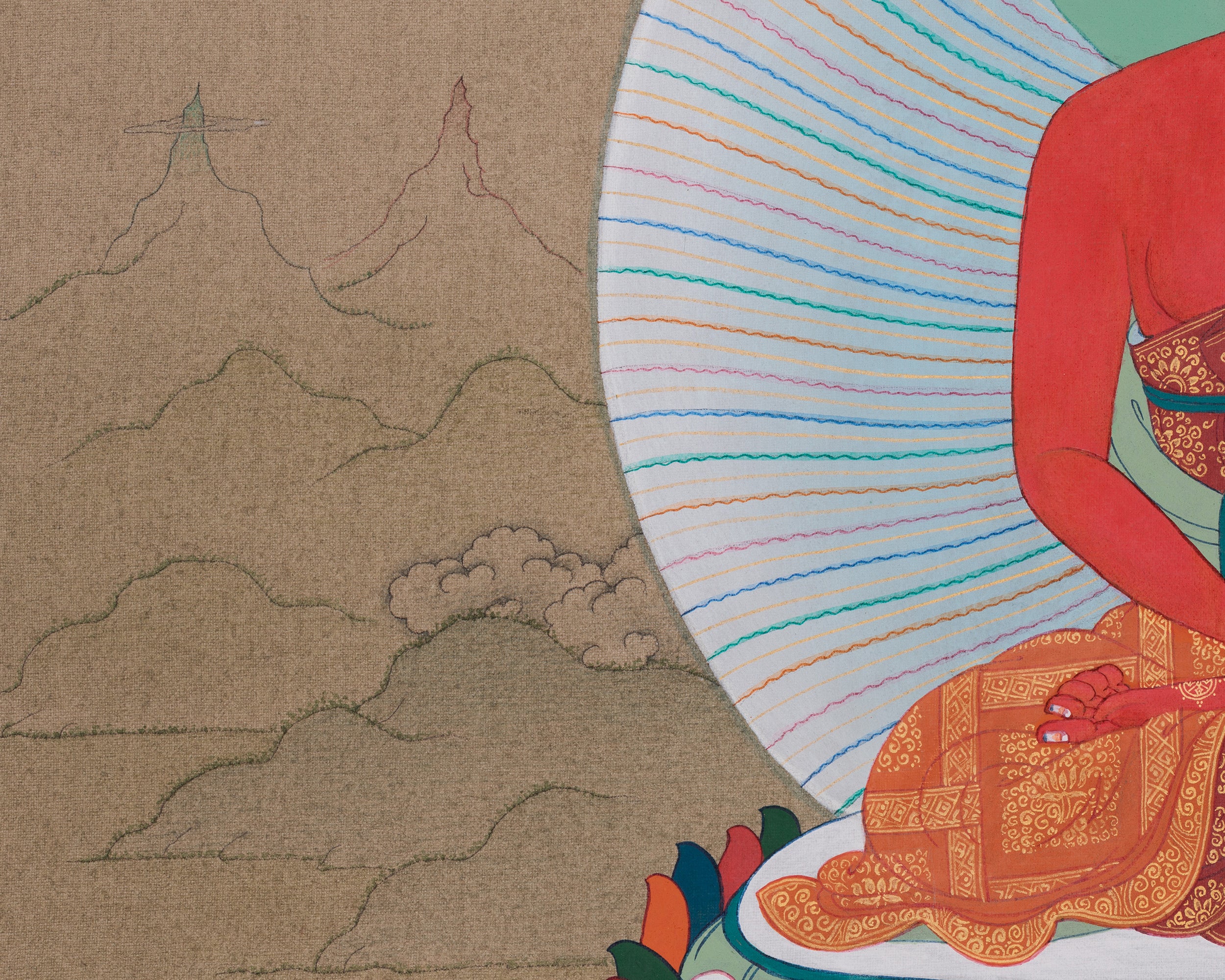 Amitabha Buddha with Chenrezig and Vajrapani | Tibetan Bodhisattva Thangka