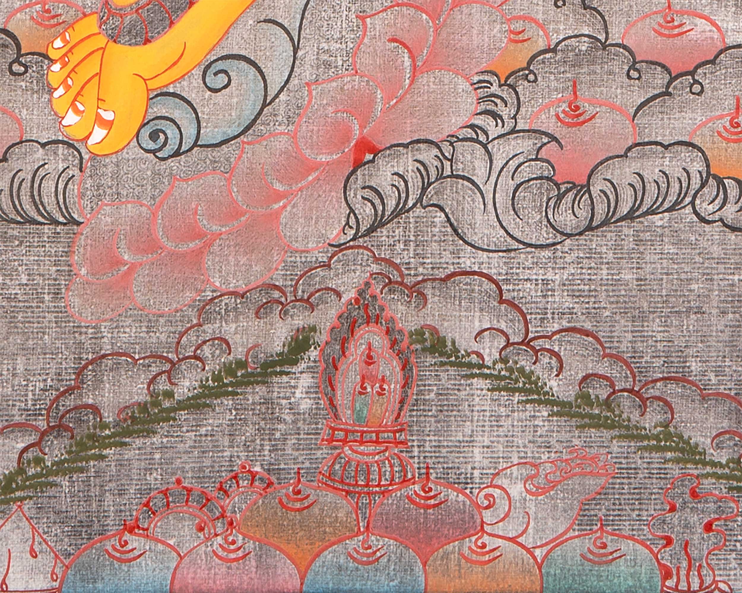 Dzambala Thangka Painting | Brocade Mounted Dzambhala Mantra