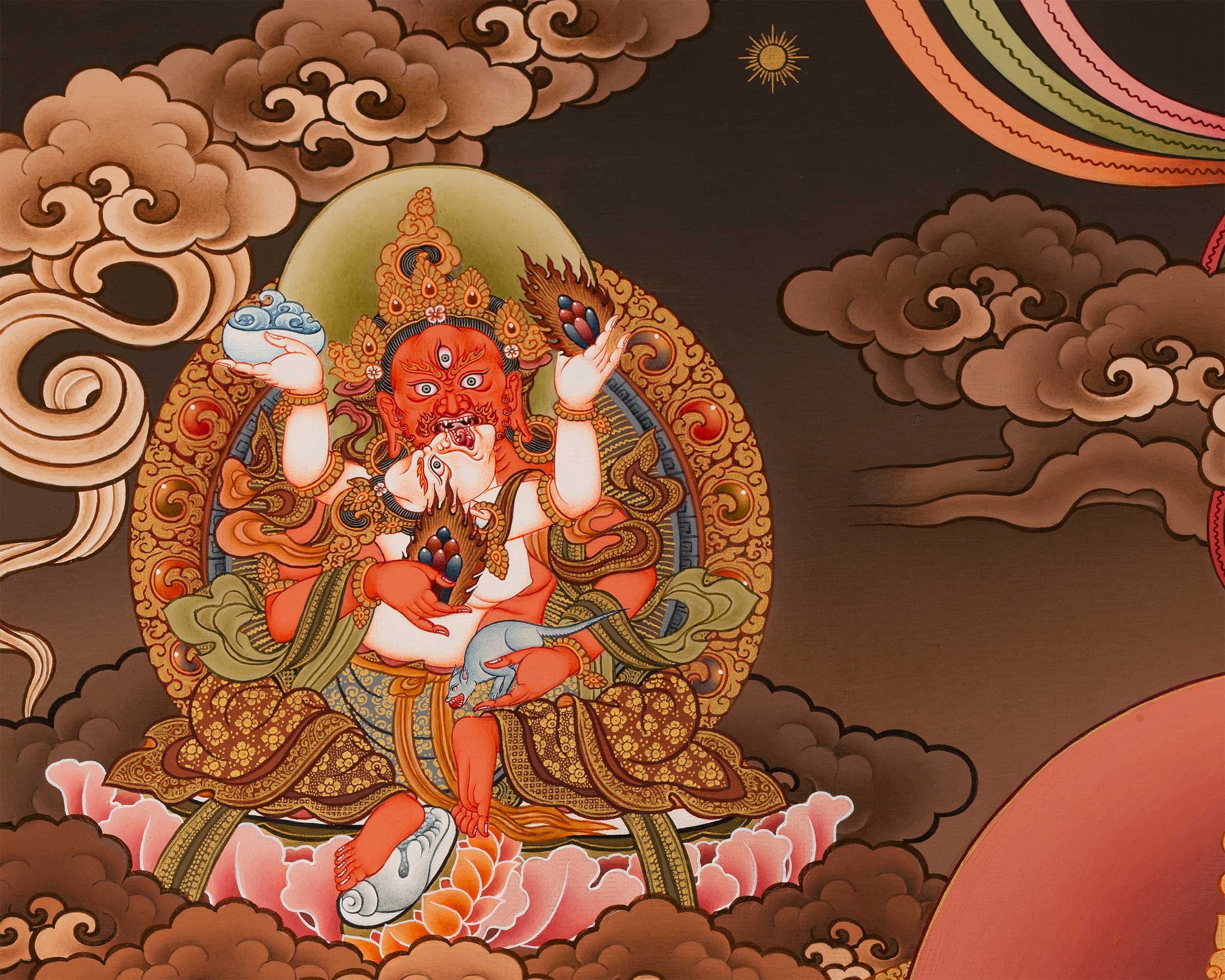 Dzambala Thangka Painting | Buddhist Wall Decor Painting | Traditional Himalayan Art