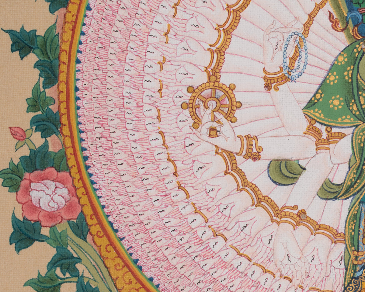 Buddhist 1000 Armed Chenrezig Thangka | Infinite Compassion Deity