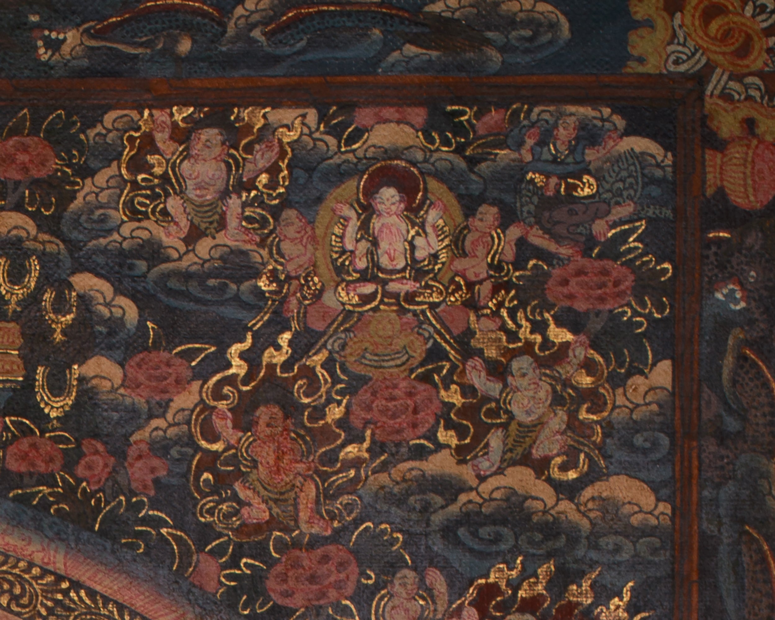 The Vintage Buddha Mandala Thangka | Celestial Buddha & Four Mandalas