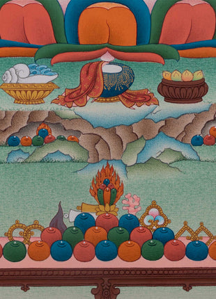4 Armed Avalokiteshvara Thangka Print | Bodhisattva Avalokiteshvara With Buddha Amitabha