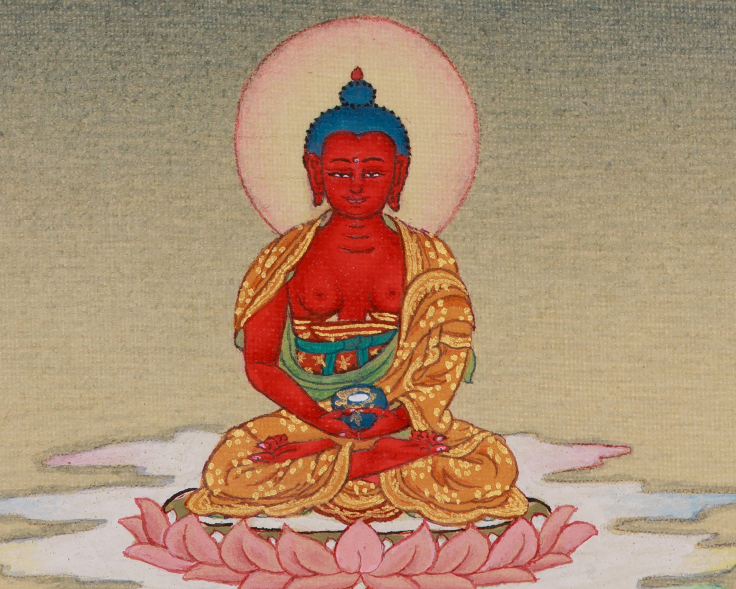 Traditional Thangka of Chenrezig with Amitabha Buddha | The Compassionate and Enlightened Beings