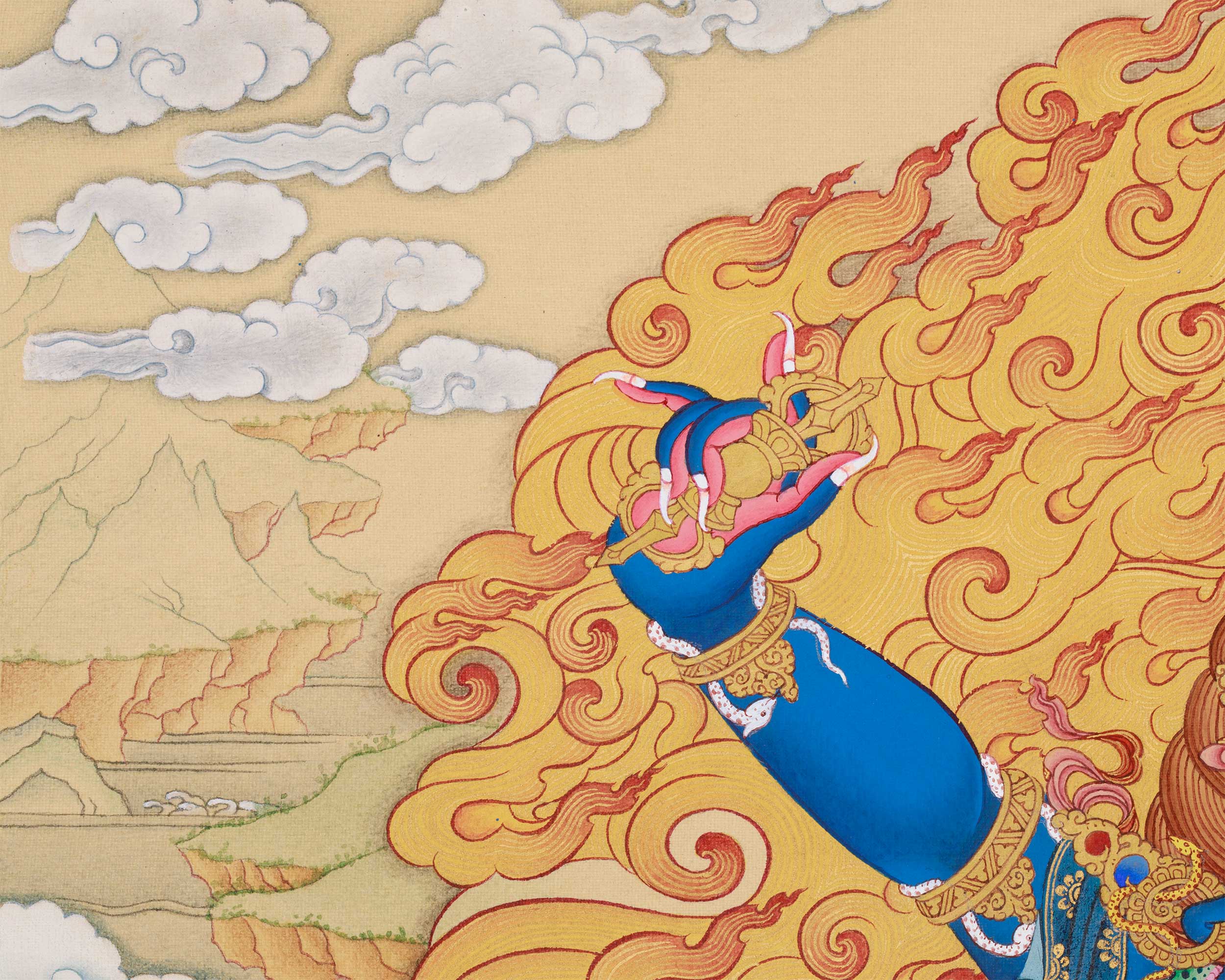 Vajrapani with Amitabha Buddha | Lhasa Hues Thangka of Protection and Compassion