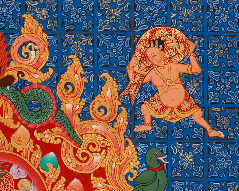 Six-Armed Vasudhara Thangka Print | Newari Buddhist Goddess for Wealth & Abundance