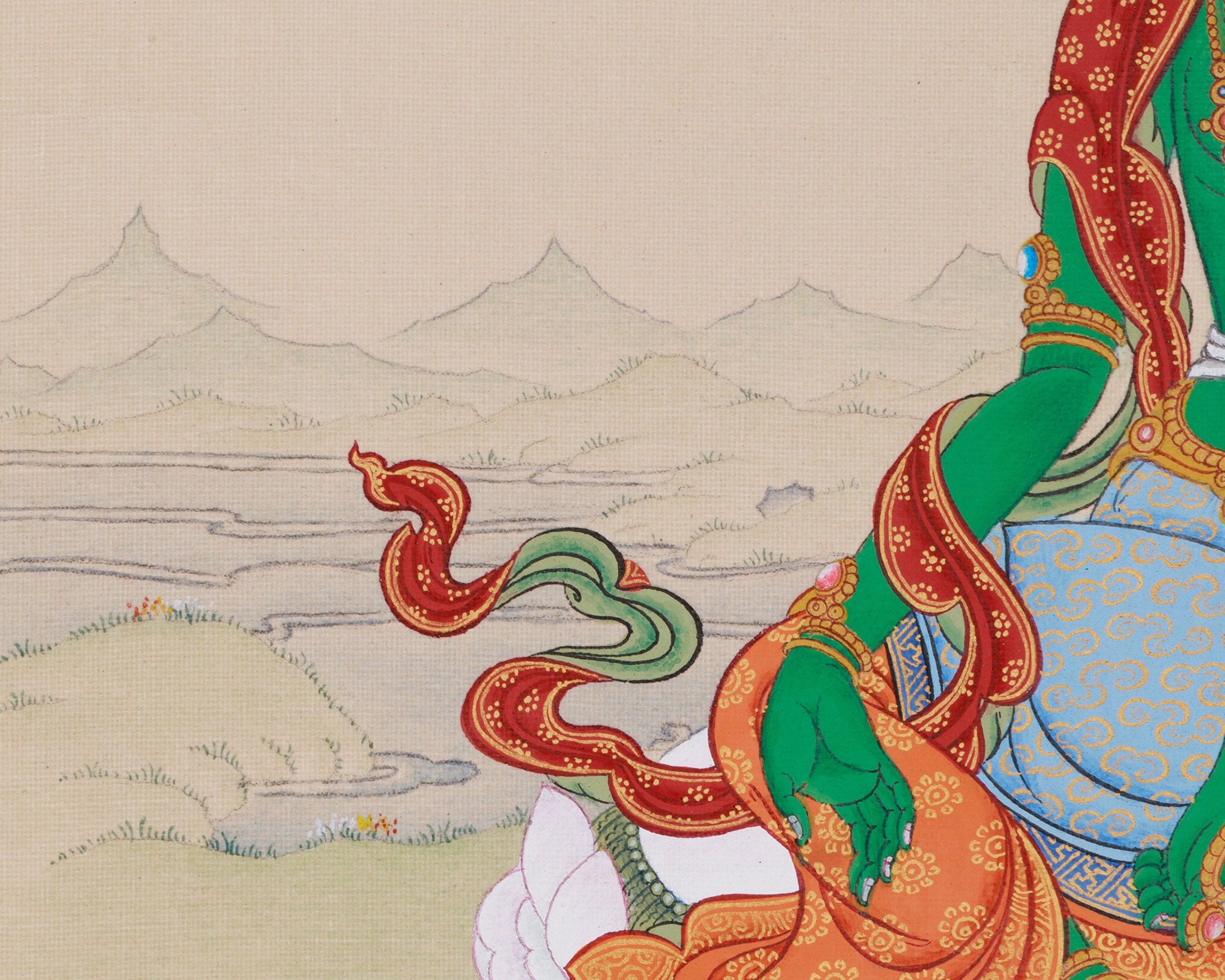 33 cm Green Tara Painting | Tibetan Goddess of Swift Protection