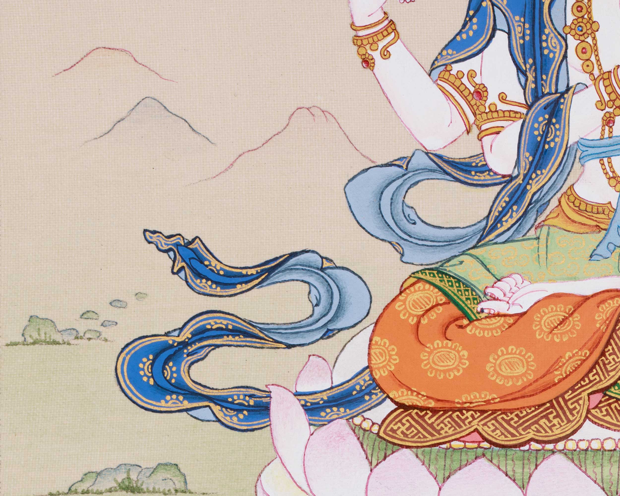 13-Inches Chenrezig Thangka | Divine Compassion and Spiritual Blessings