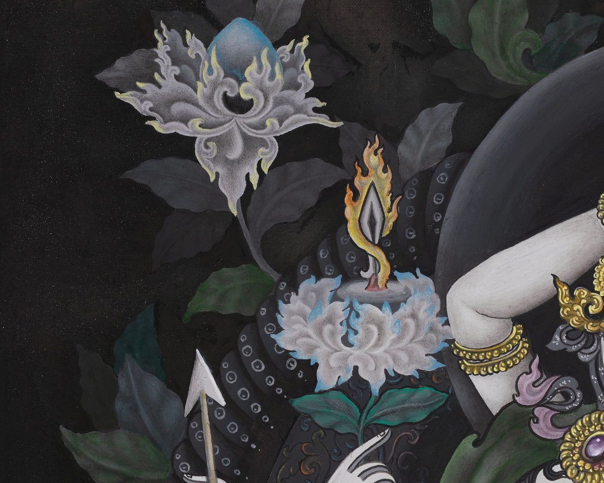 Newari Black and White Arya Manjushri Thangka | Wisdom Buddhist Art