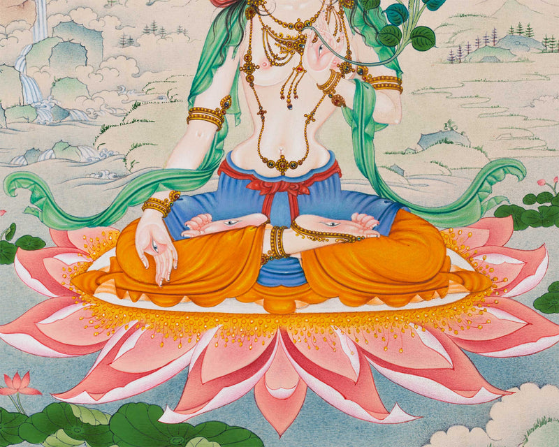 Magnificent Tara Duo: White Tara and Green Tara Thangka Prints