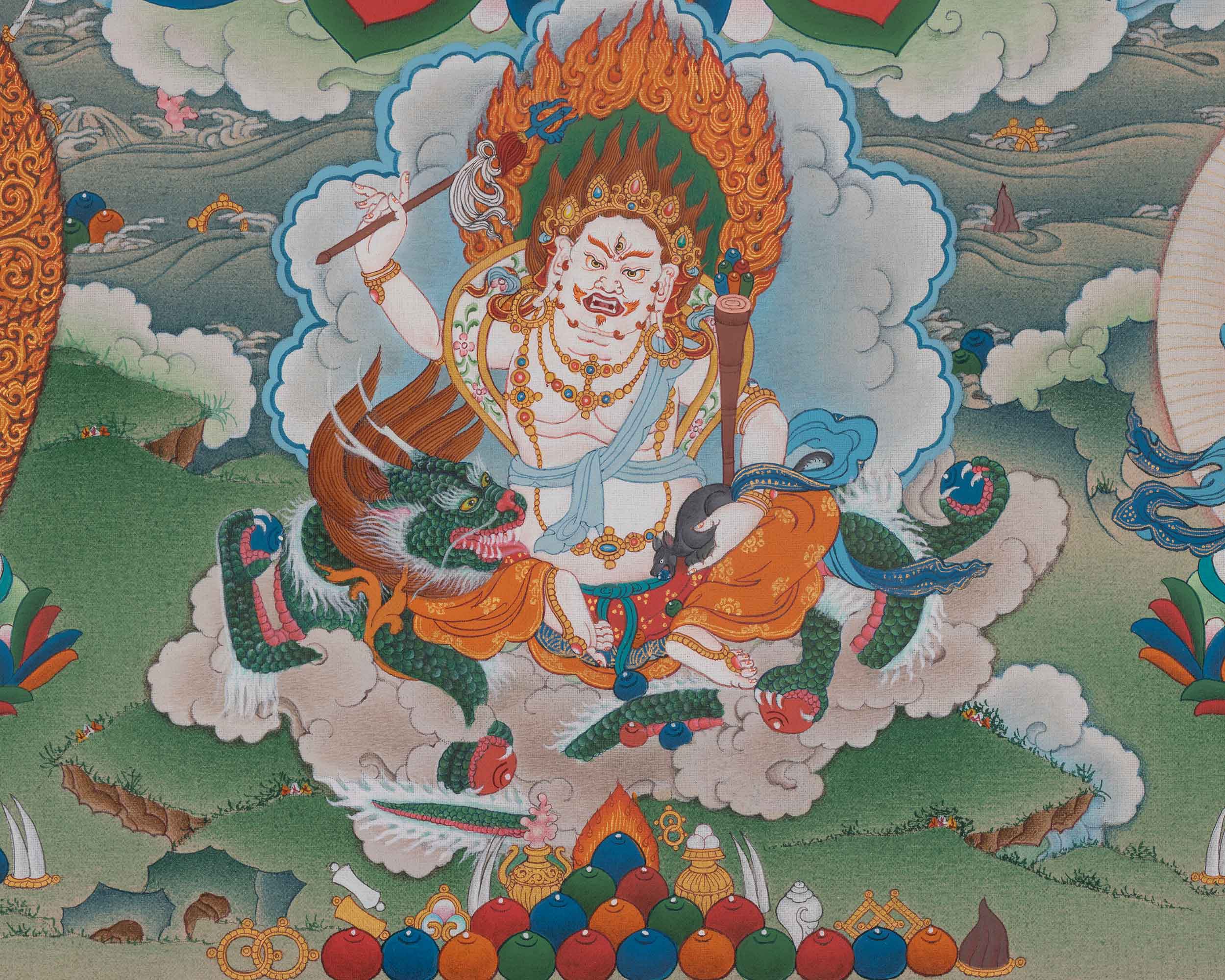 White Mahakala Art | Symbol of Prosperity and Protection | Spiritual Thangka
