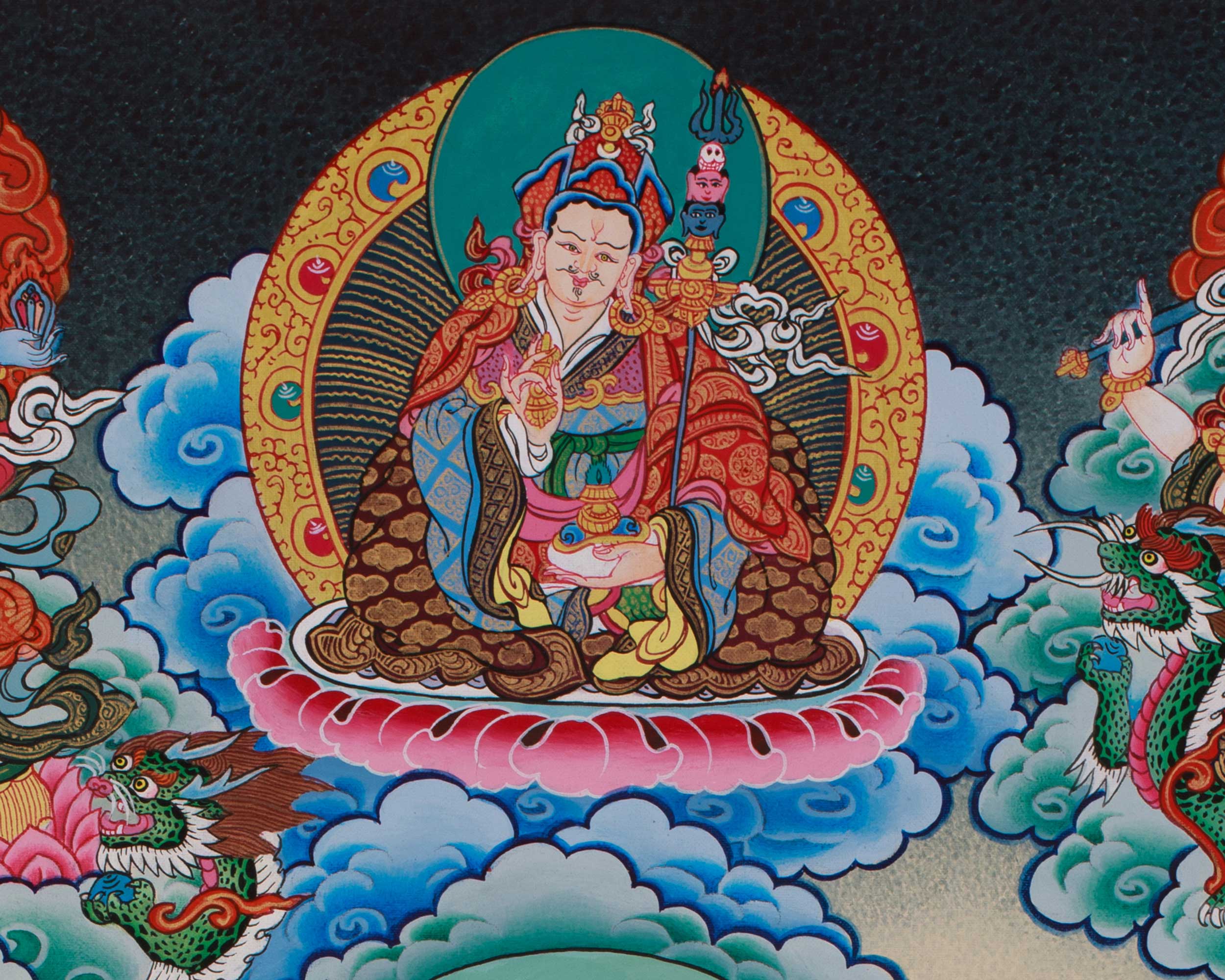 Namtoshe with Five Dzambhala and Guru Rinpoche Thangka | A Sacred Artwork of Prosperity and Spiritual Power