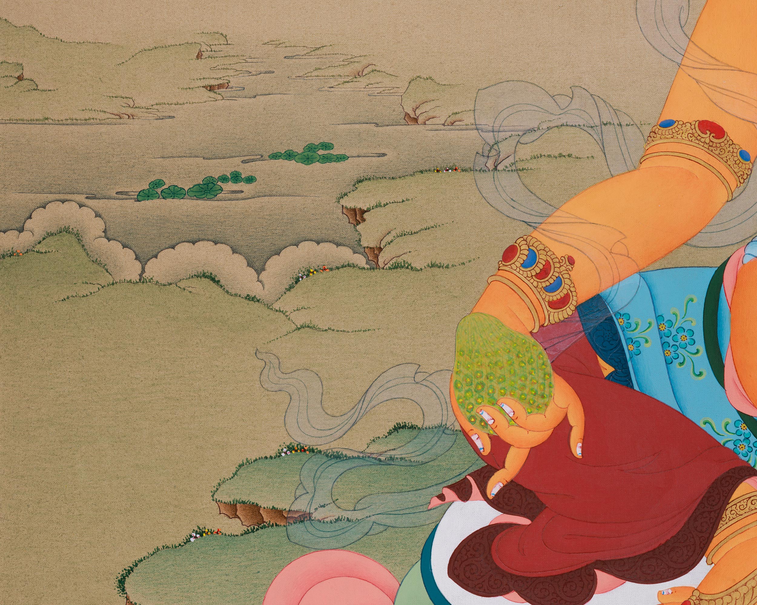 40 Inches Dzambhala Thangka | The Deity of Wealth, Prosperity, and Spiritual Abundance