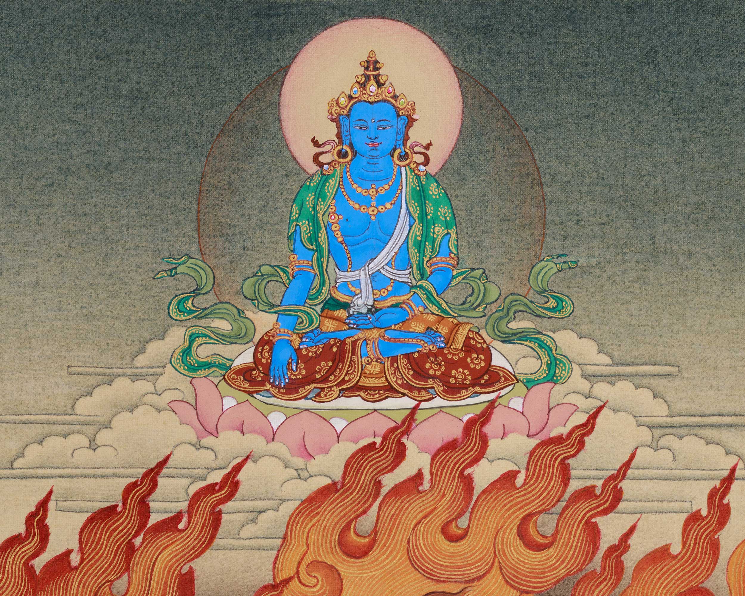 Traditional Thangka of Buta Damara With Mitrupa | Wrathful Bodhisattva Vajrapani