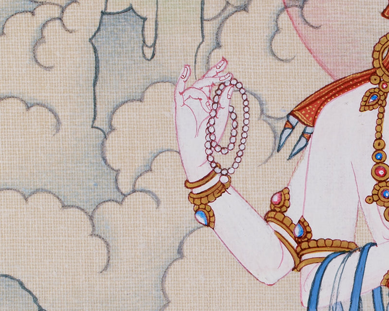 Hand-Painted 4 armed Avalokiteshvara Thangka | Buddhist Art of Compassion and Peace