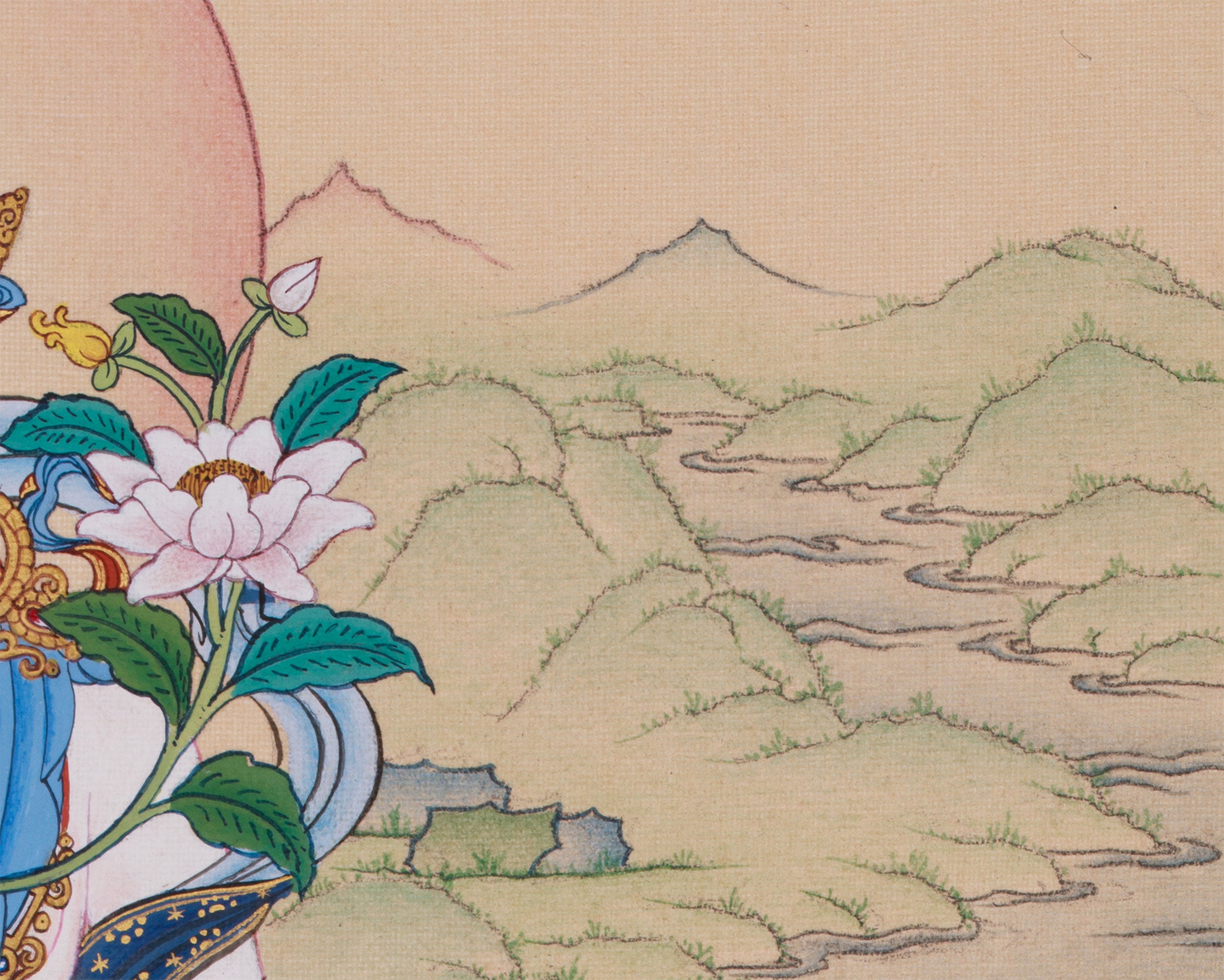 White Tara Buddhist Art | Seven-Eyed Goddess of Healing | 24K Gold & Natural Stone Colors