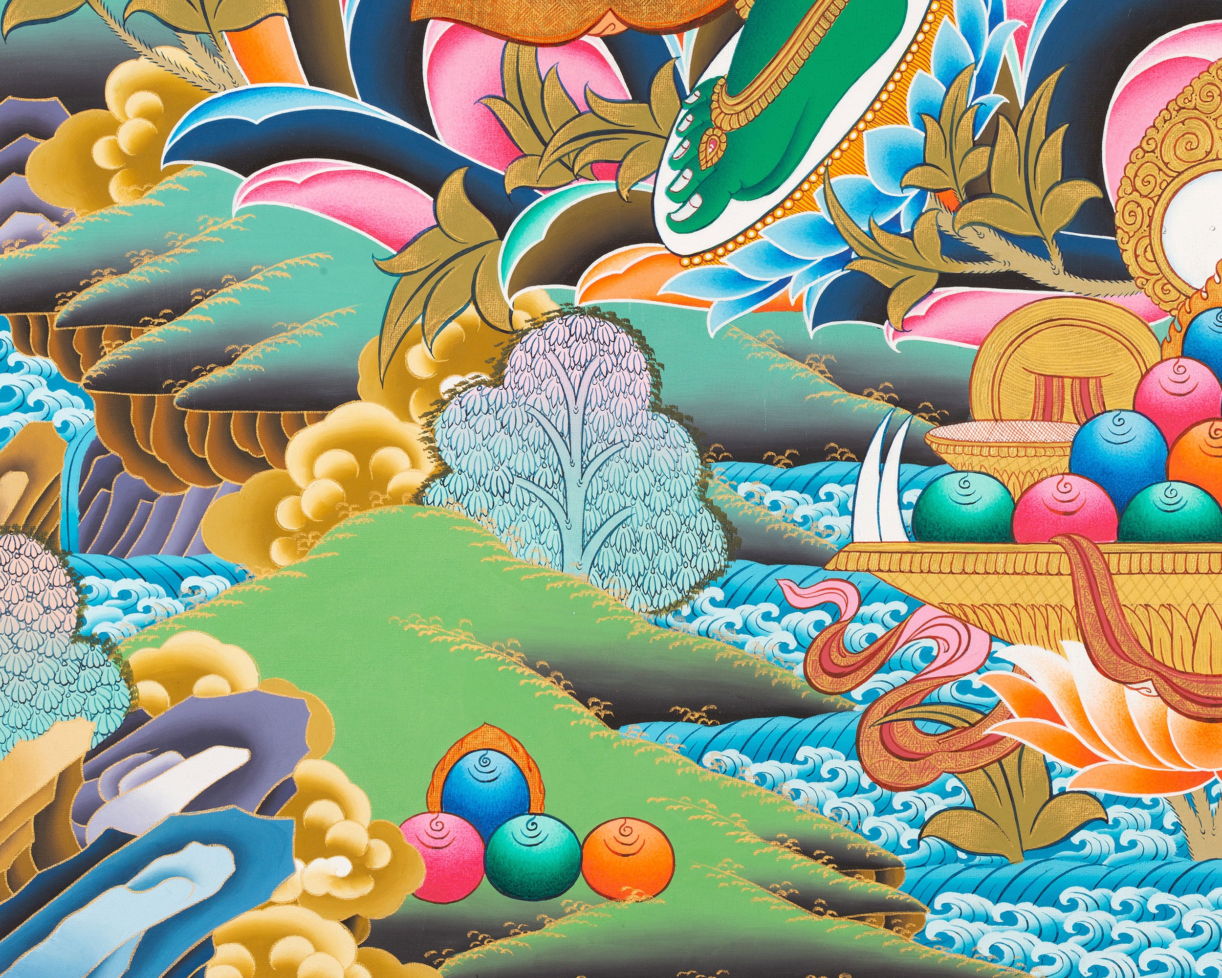 Goddess Green Tara Thangka | Cotton Canvas Hand Painting | Religous Wall Decor