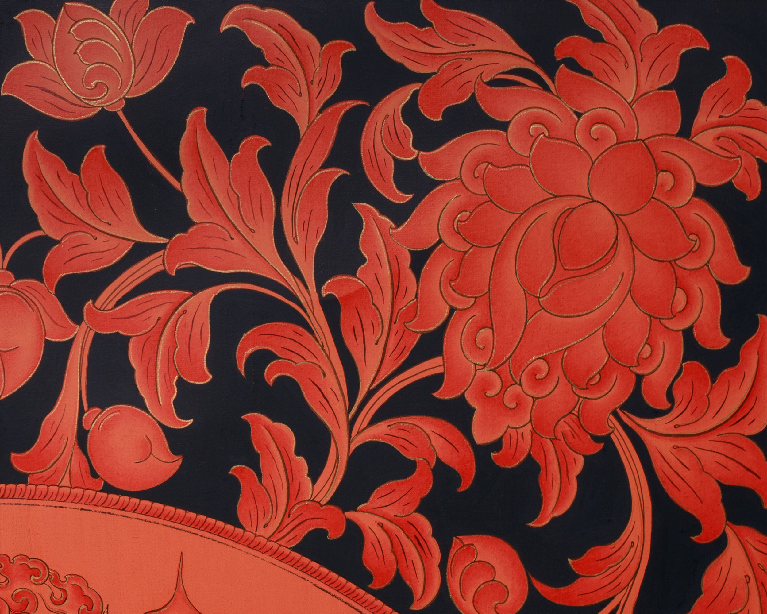 Large White Dzambhala Thangka on Black Canvas | Abundance and Spiritual Protection