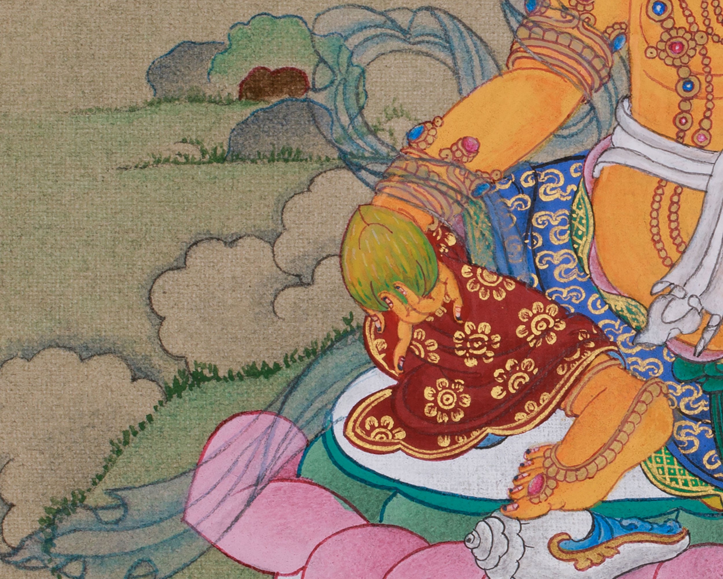 Original Thangka of Yellow Dzambhala | Buddha of Wealth and Prosperity