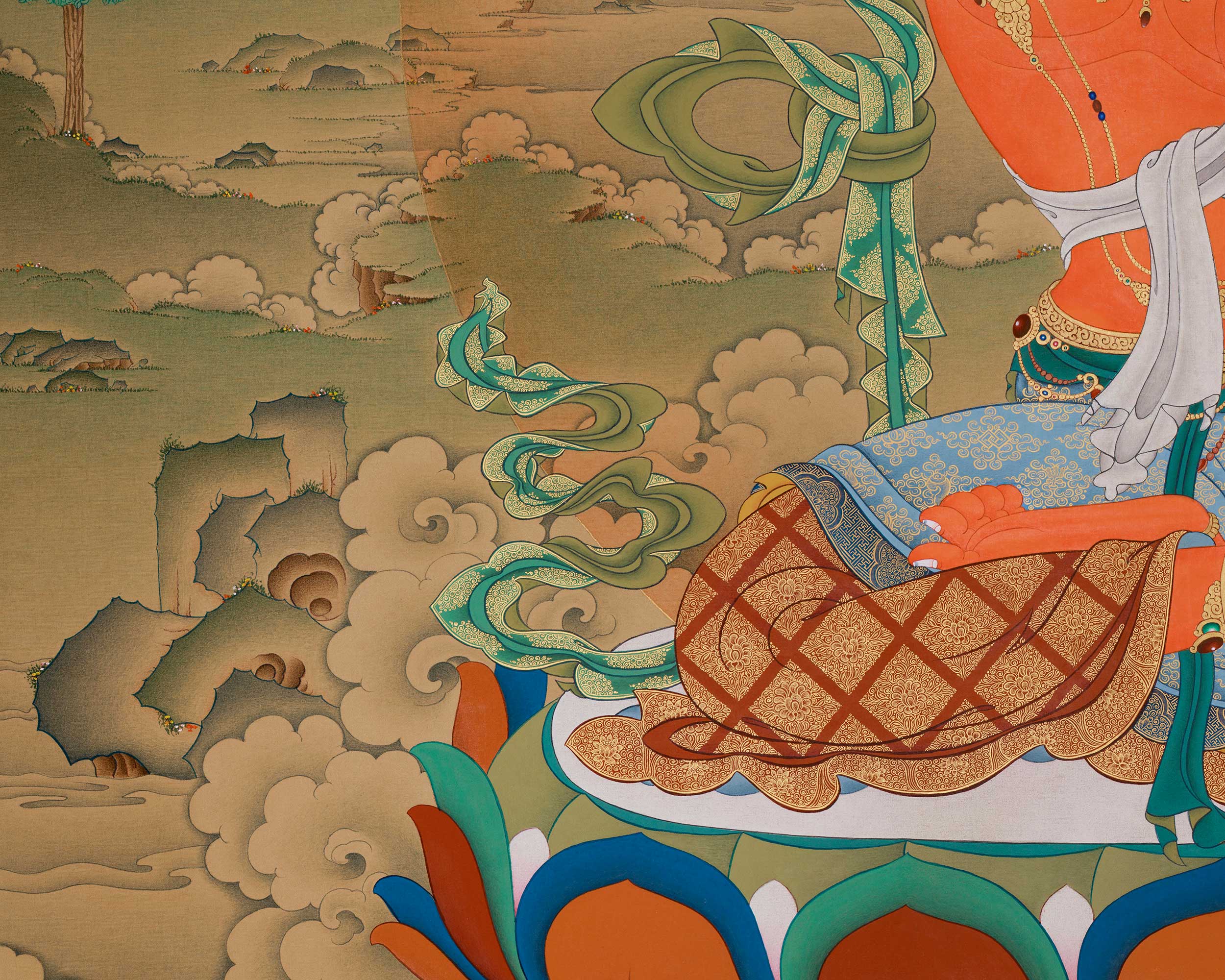 Tibetan Bodhisattva Manjushri Artwork | 51 Inch Thangka of Enlightenment and Clarity