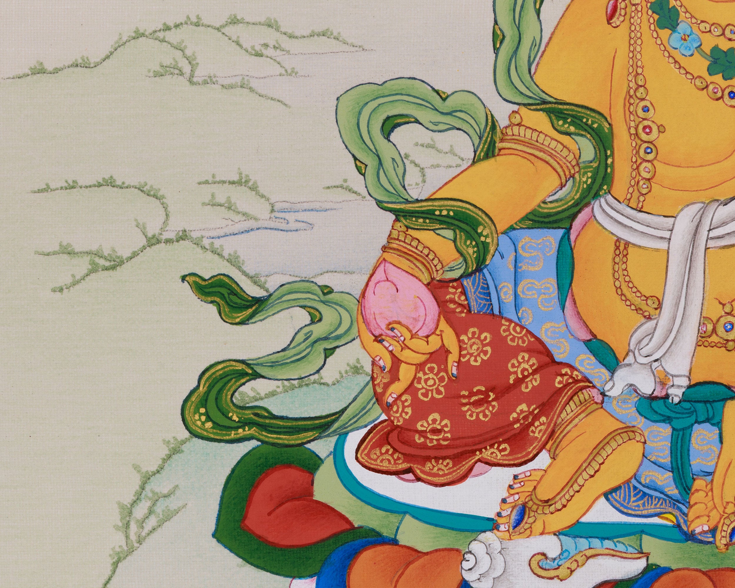 Hand-Painted Yellow Dzambhala Thangka | The Buddha of Prosperity and Fortune