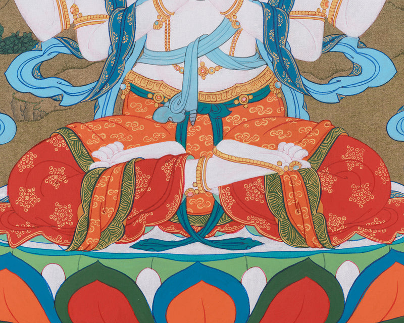 Compassion Buddha Thangka | Four-Armed Chenresig | Tibetan Spiritual Art