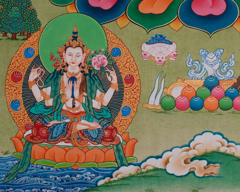 Trio Bodhisattva Thangka | Vajrapani, Chenrezig and Manjushri