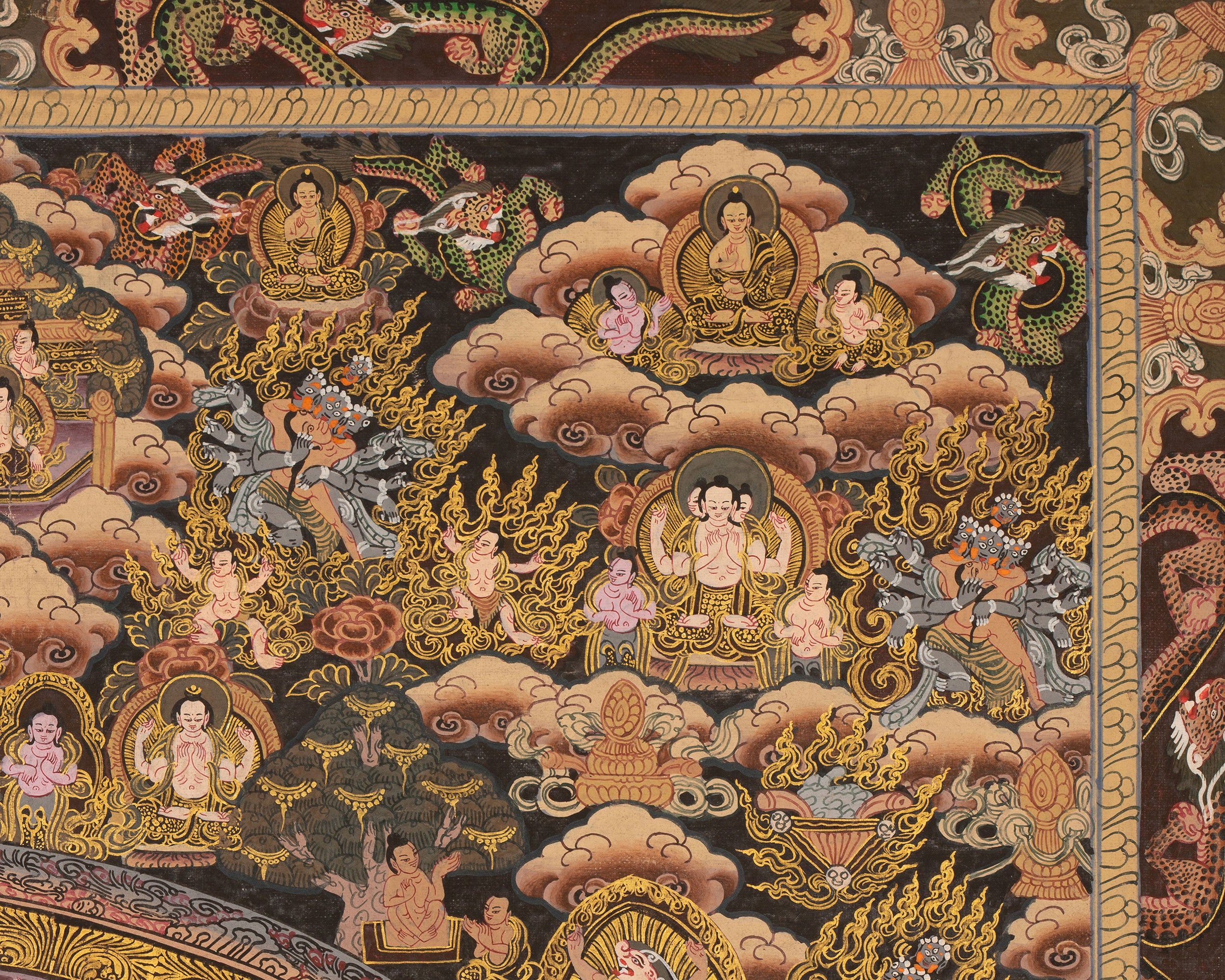 Traditional Buddha Mandala | 24K Gold Tibetan Thangka of Peace and Awakening