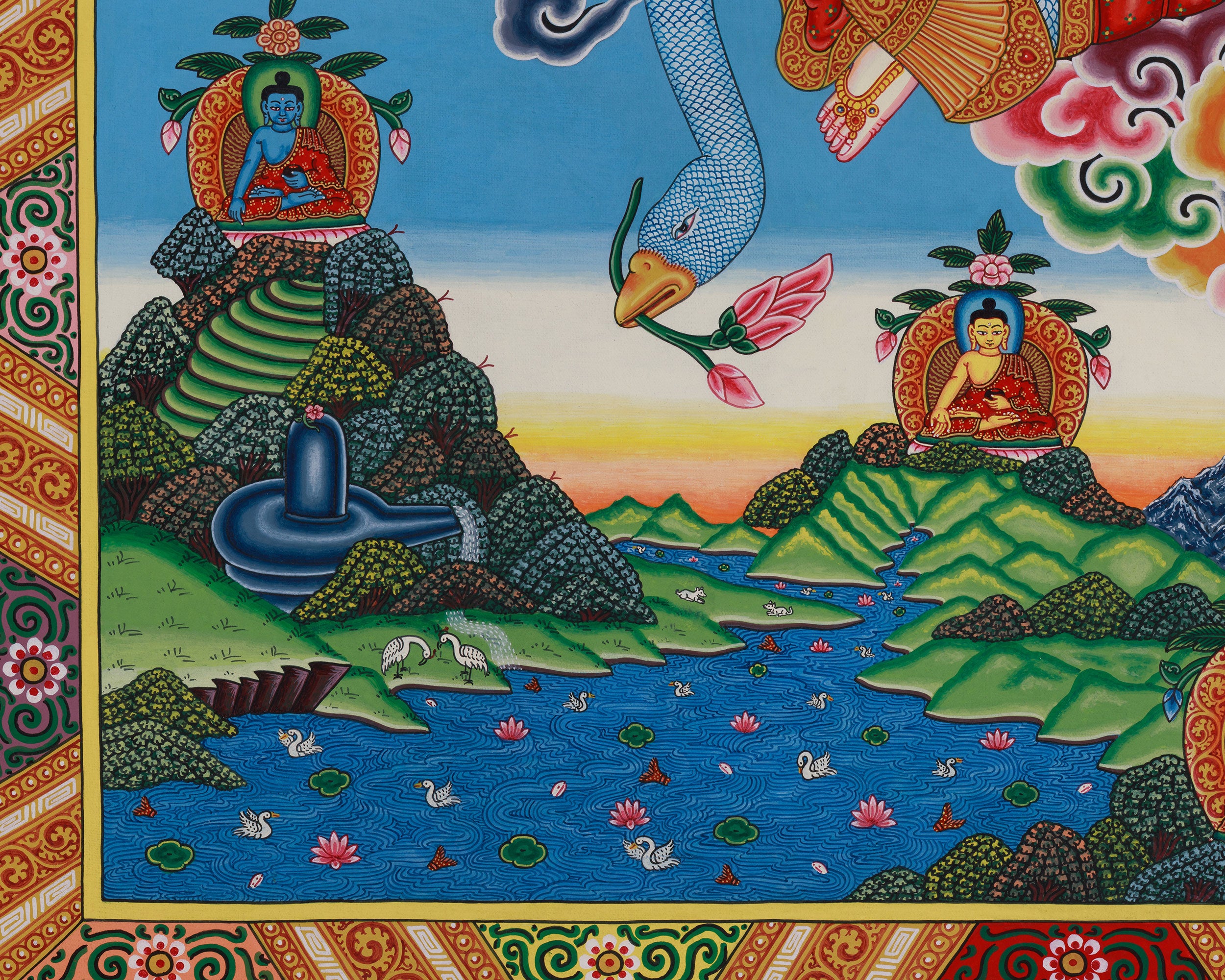 Newari Goddess Saraswati Seated on Swan | Paubha Artwork Print