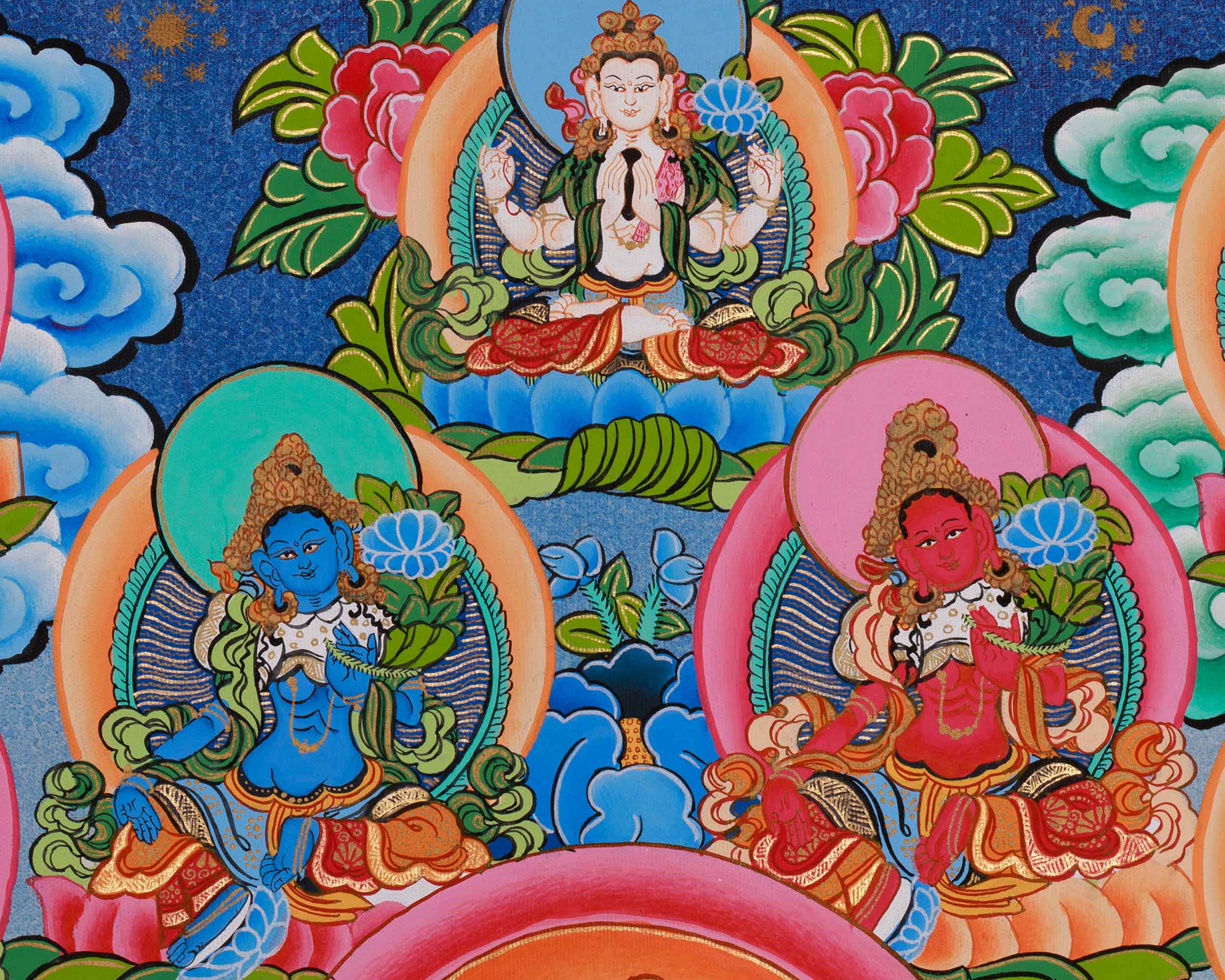 Radiant 21 Tara Divine Thangka | Tibetan Goddess of Compassion and Protection