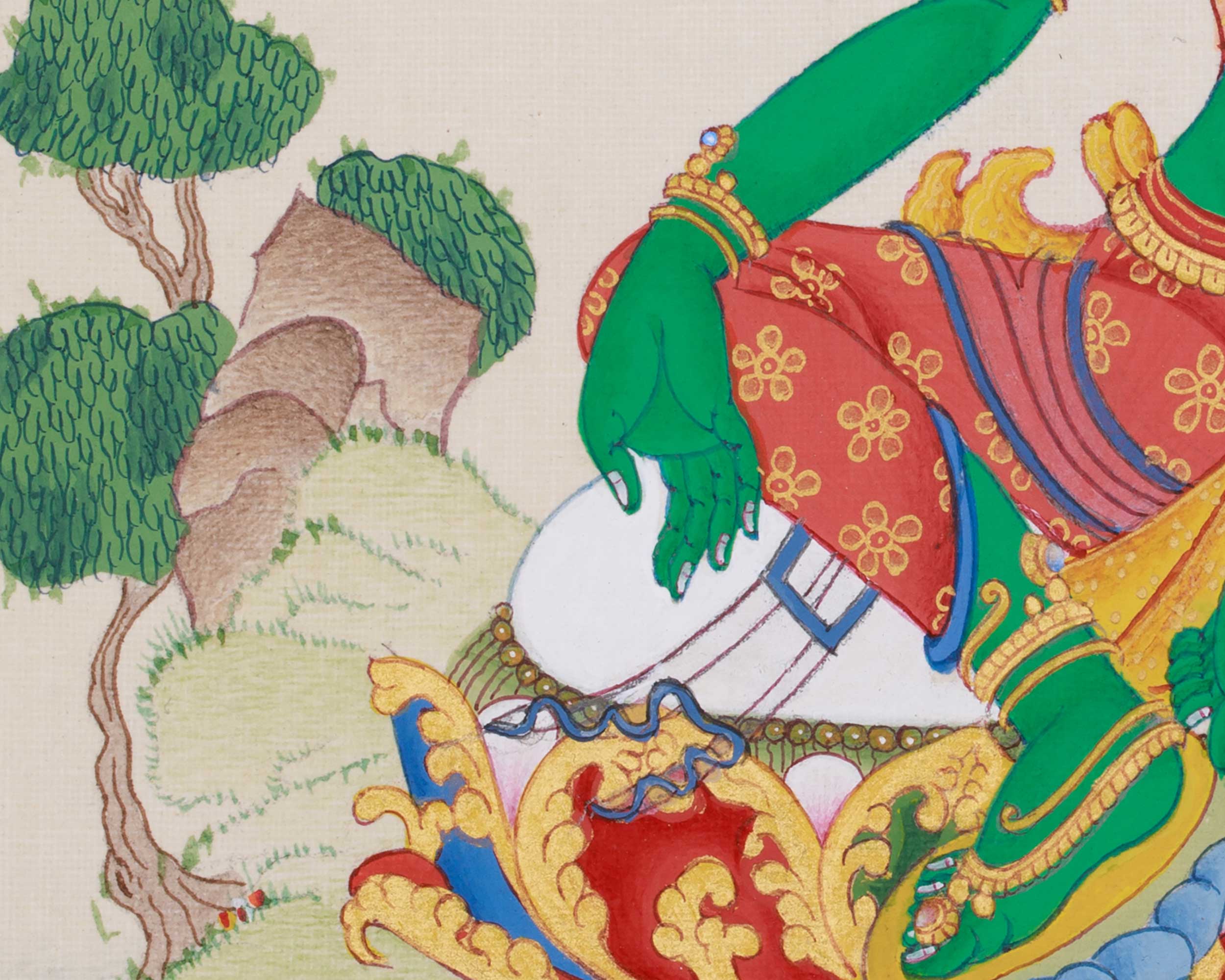 Hand-Painted Buddhist Goddess Green Tara Painting | Compassionate Protector