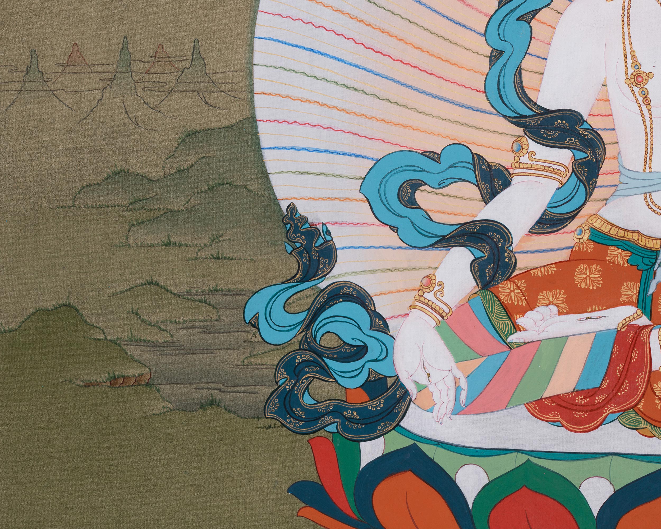Female Deity Artwork | White Tara Thangka For Longevity