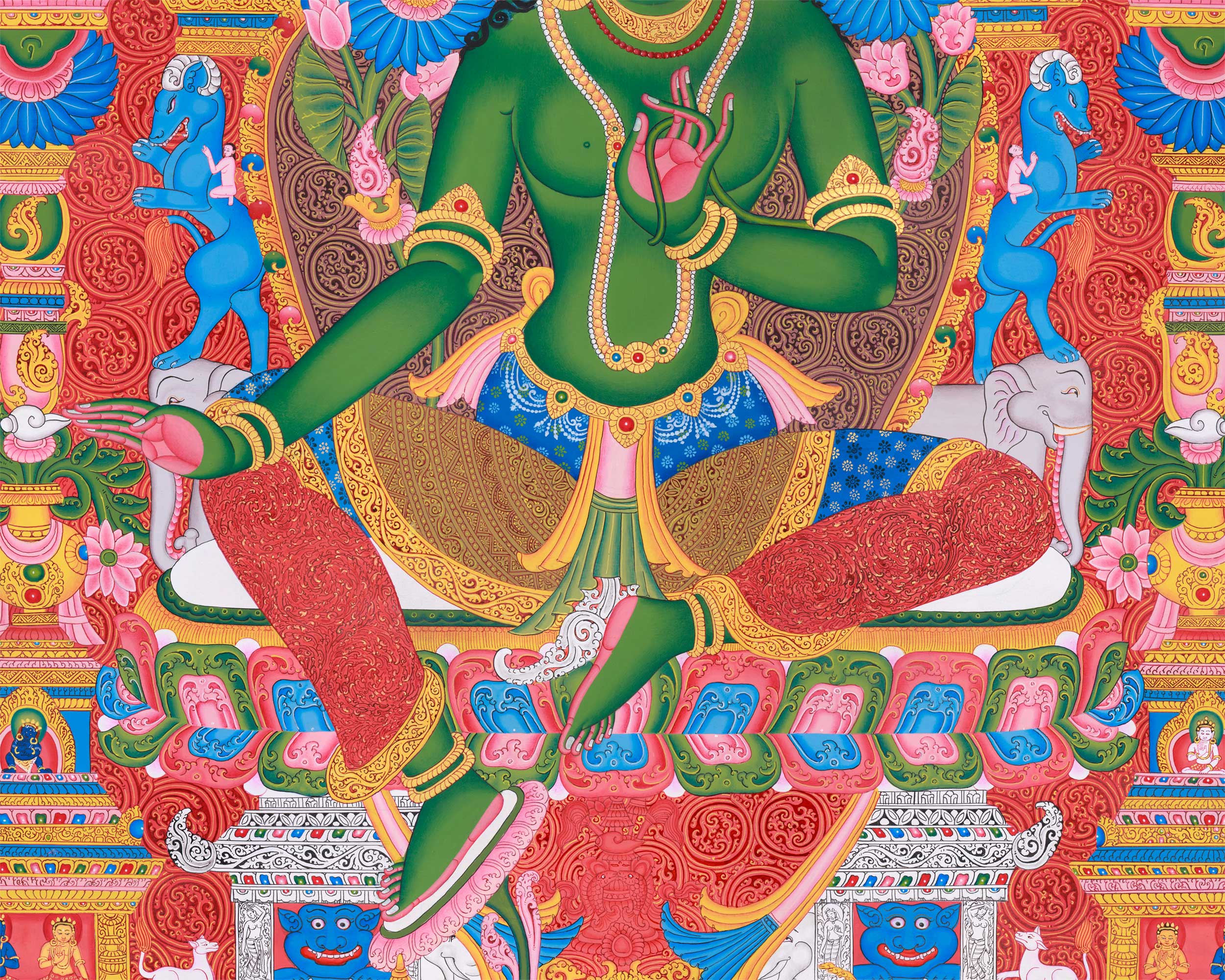 Tara's Radiant Duality: Green Tara and White Tara - Traditional Newari Buddhist Art