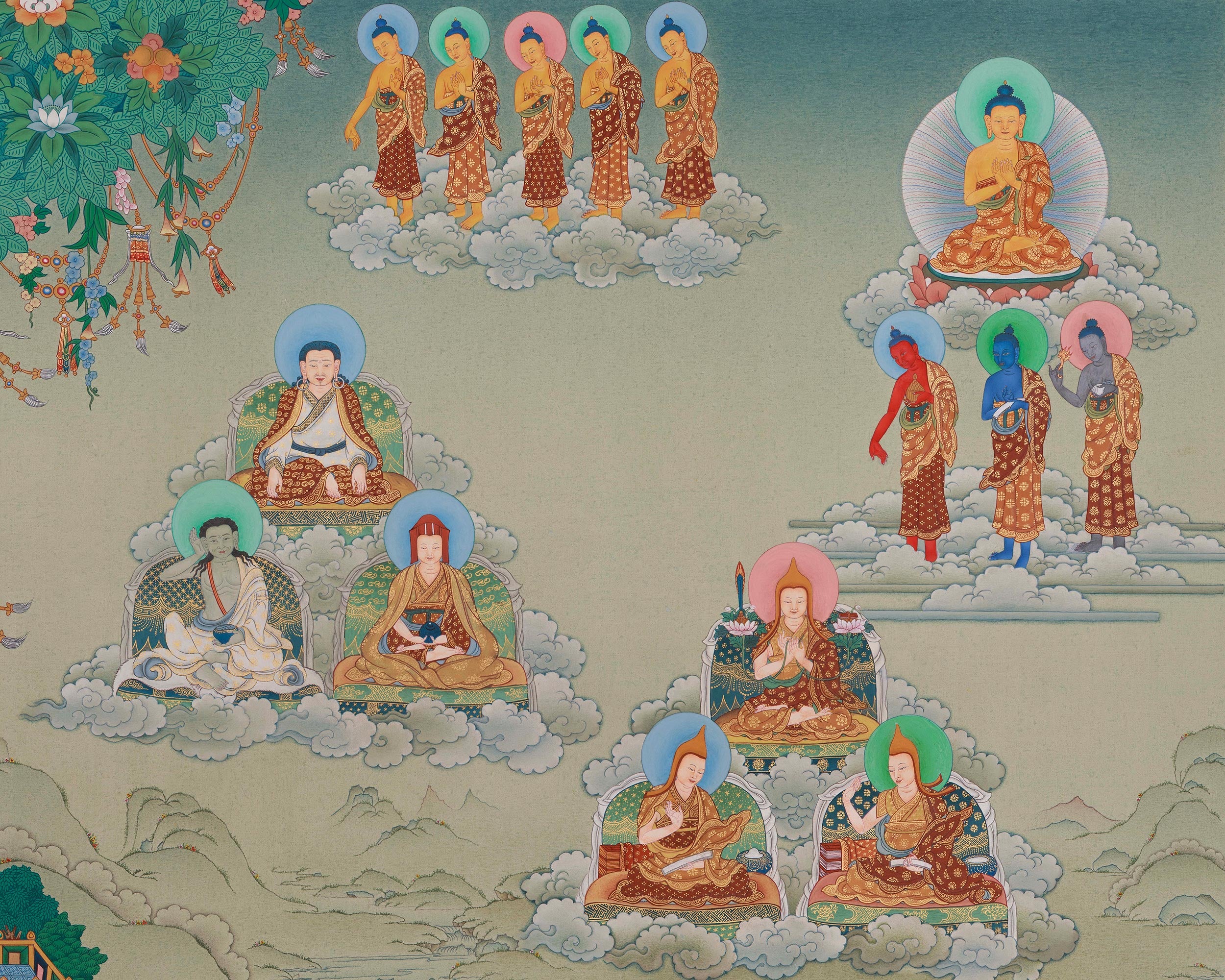 Traditional Amitabha Singham Thangka | Tibetan Buddhist Art
