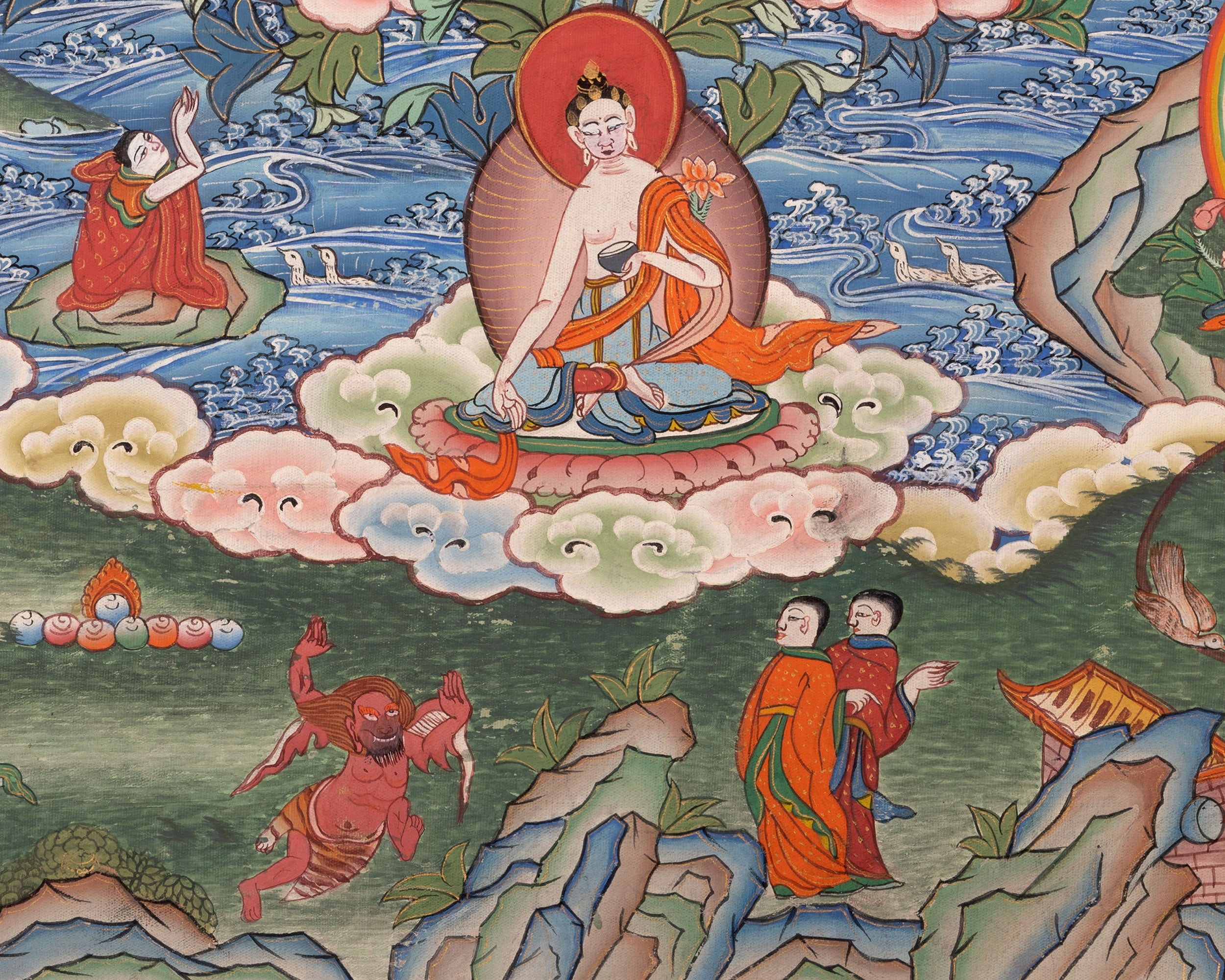 Healing Green Tara Thangka | Healing Female Deity Painting | Wall Decors