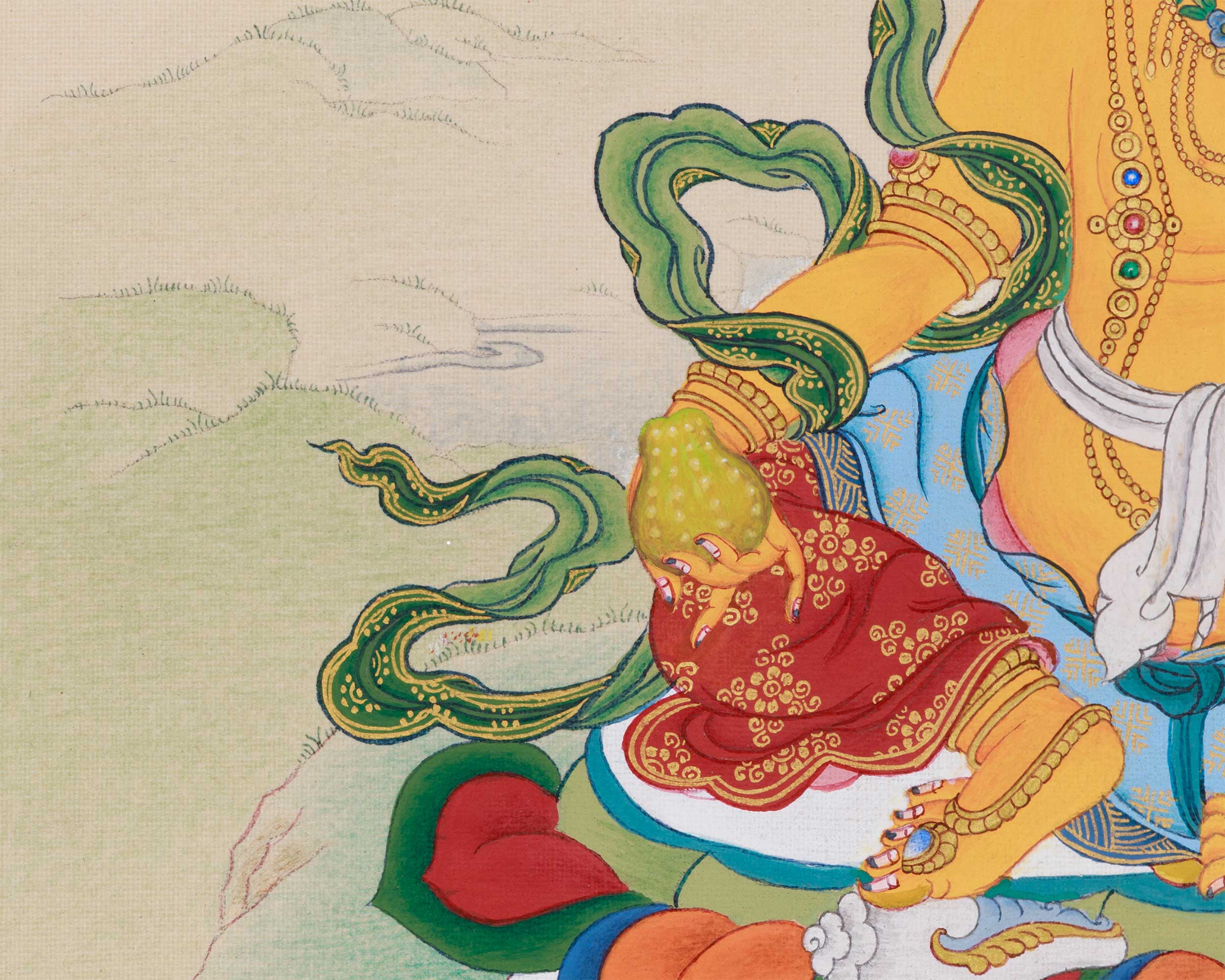 Yellow Jambhala Artwork | Buddhist Deity of Wealth and Prosperity