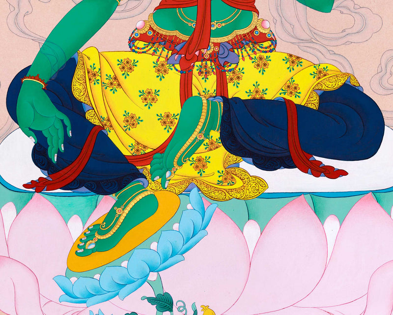 Elegant Green Tara Thangka: Minimalistic Masterpiece