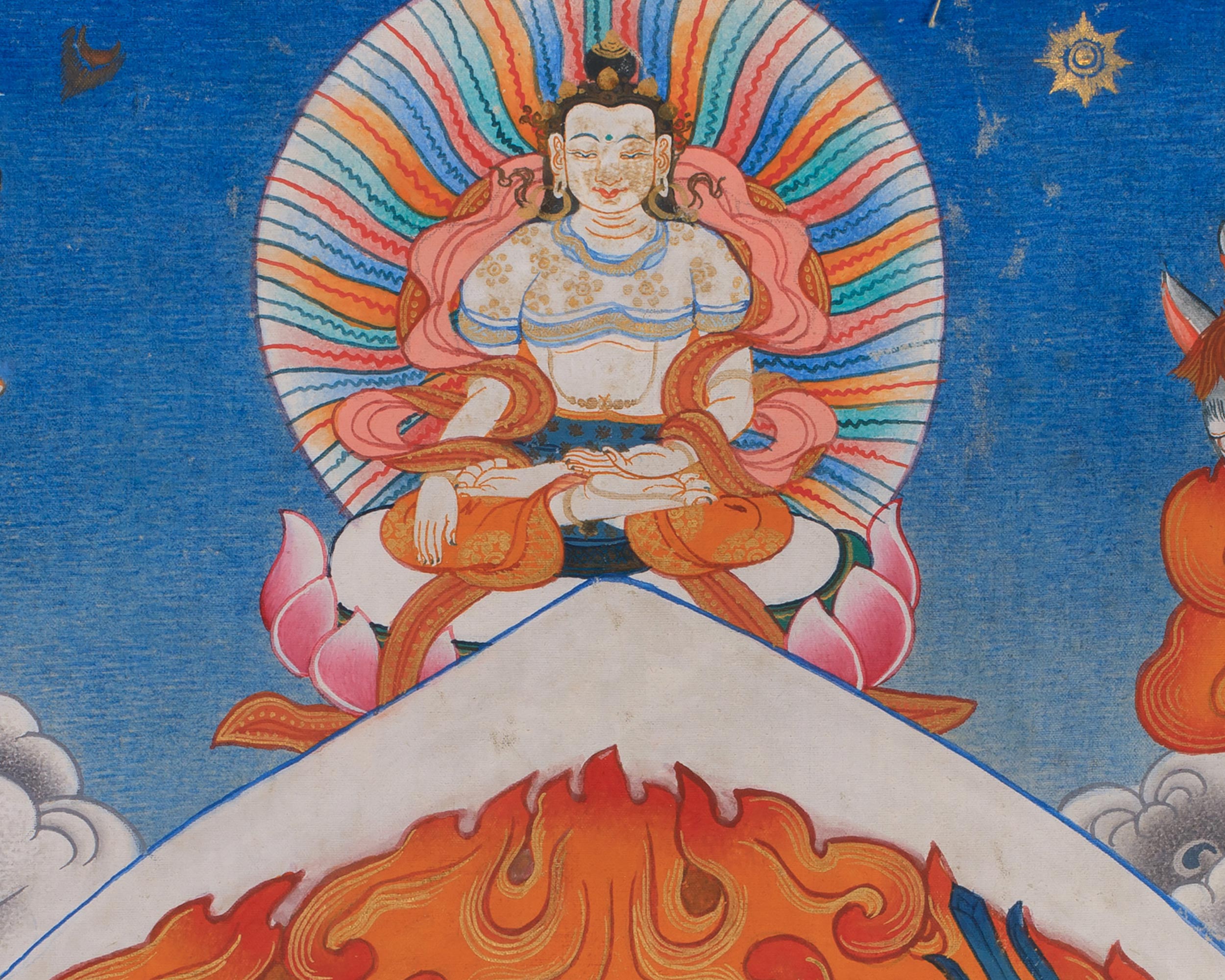 Six-Arms Mahakala Thangka With Brocade | Tibetan Protector Deity for Powerful Protection