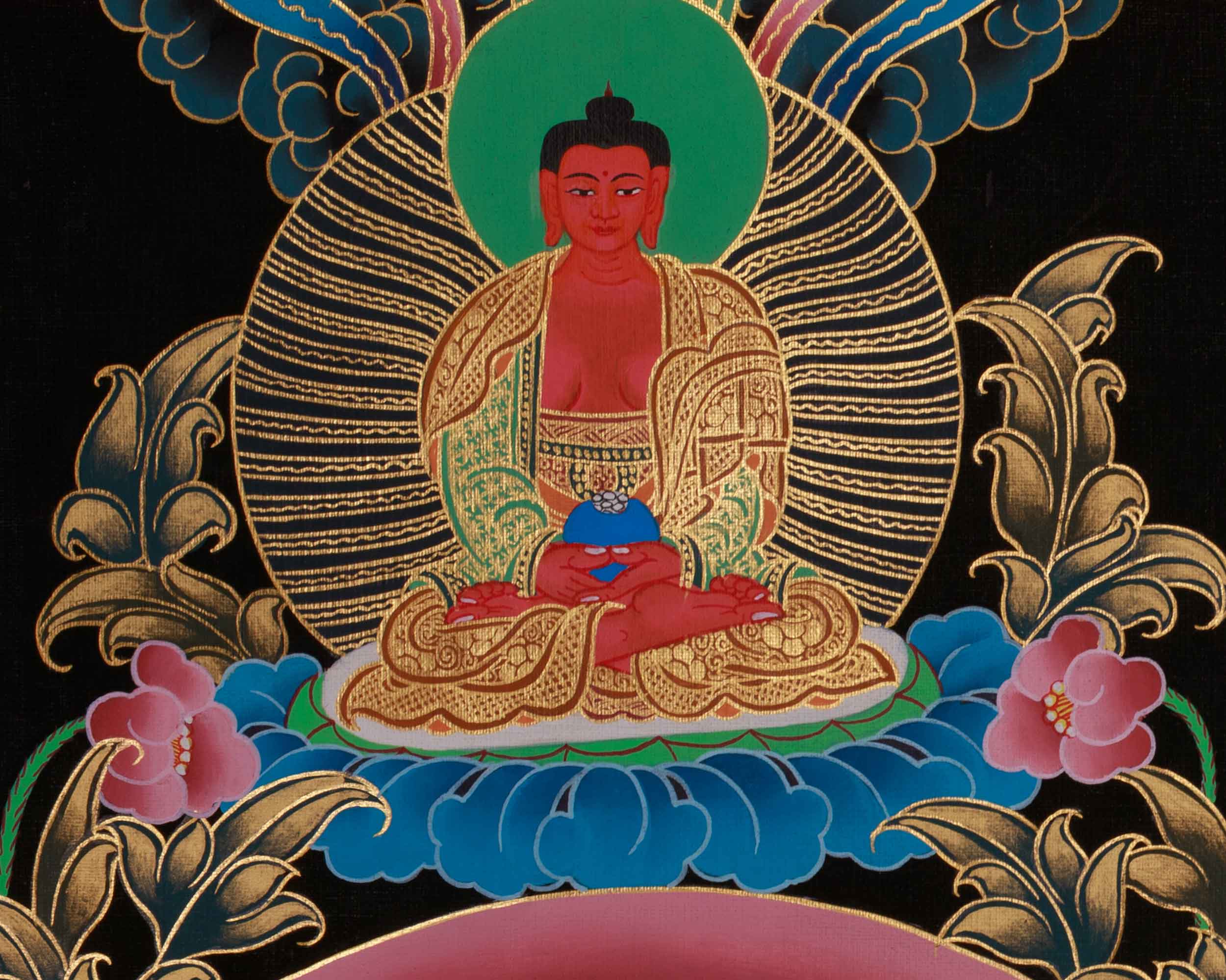 Himalayan Thangka Of Manjushri | Amitabha Buddha, Chenrezig, Vajrapani