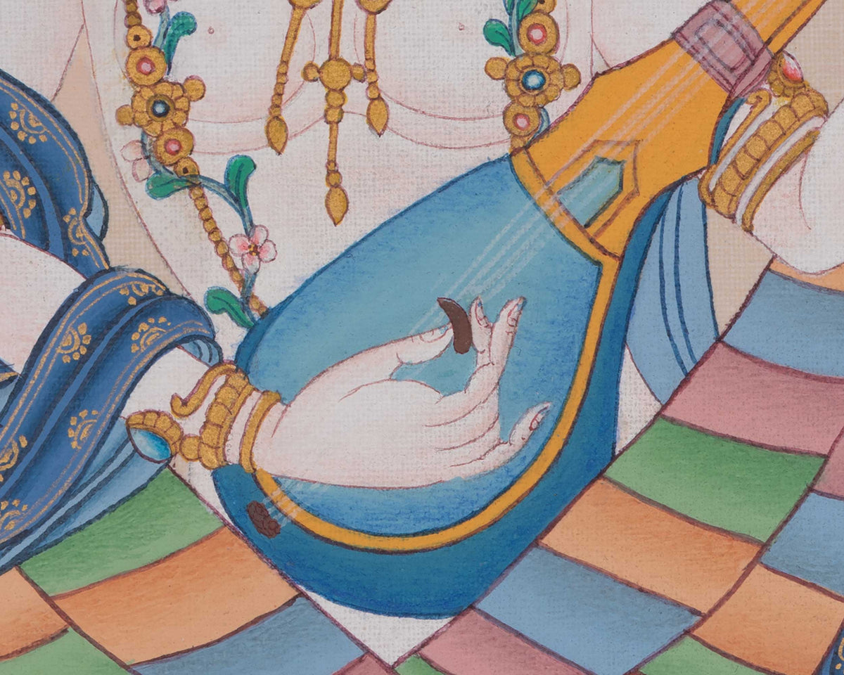 Saraswati Thangka Painting | Goddess of Knowledge, Music, Arts, Wisdom, And Learning