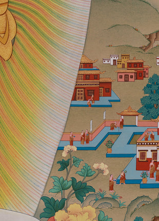 Enlightened Standing Buddha Shakyamuni Thangka Print | Giclee Cotton Canvas
