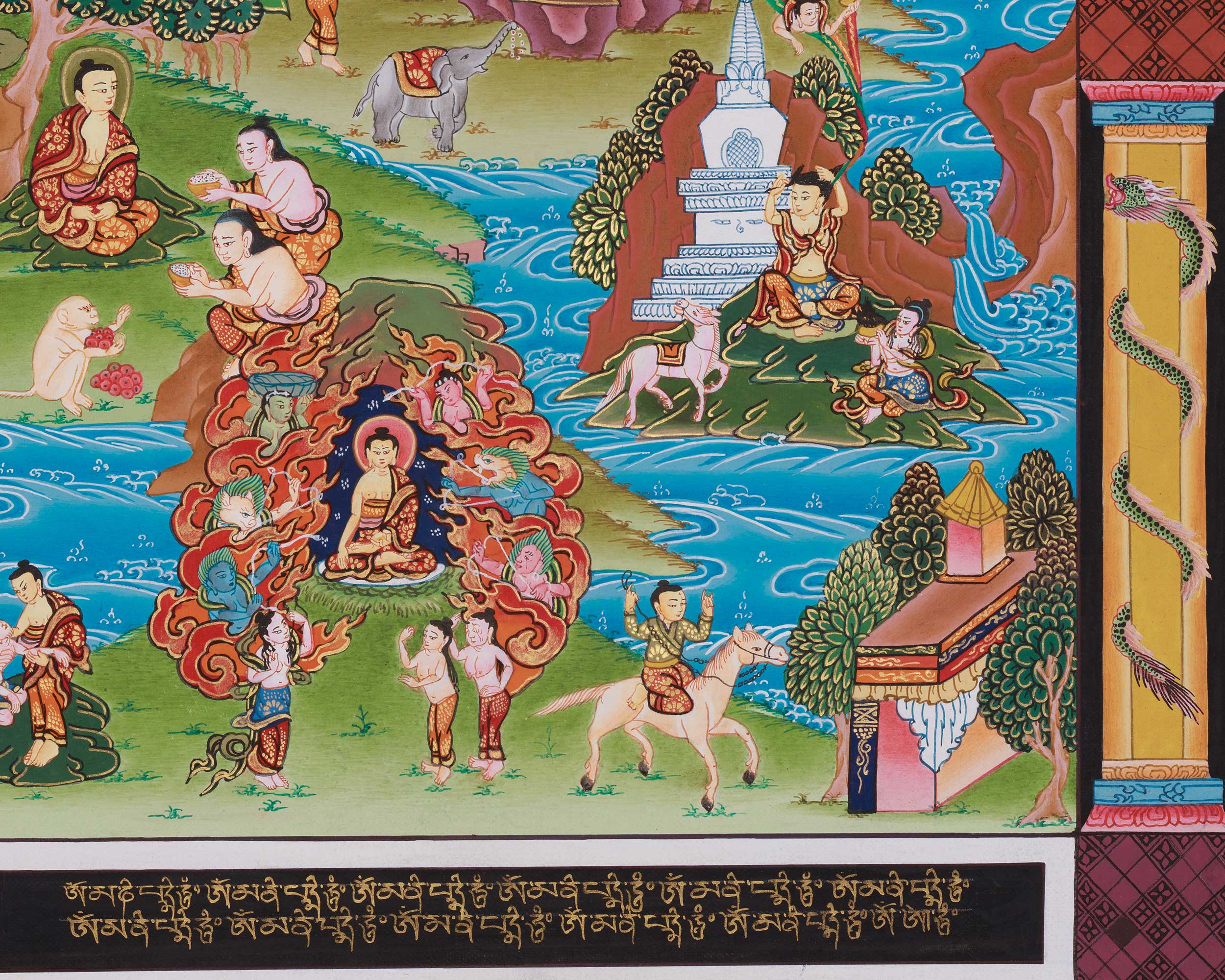 Horizontal Buddha Life Story Thangka | A Sacred Thangka of Awakening