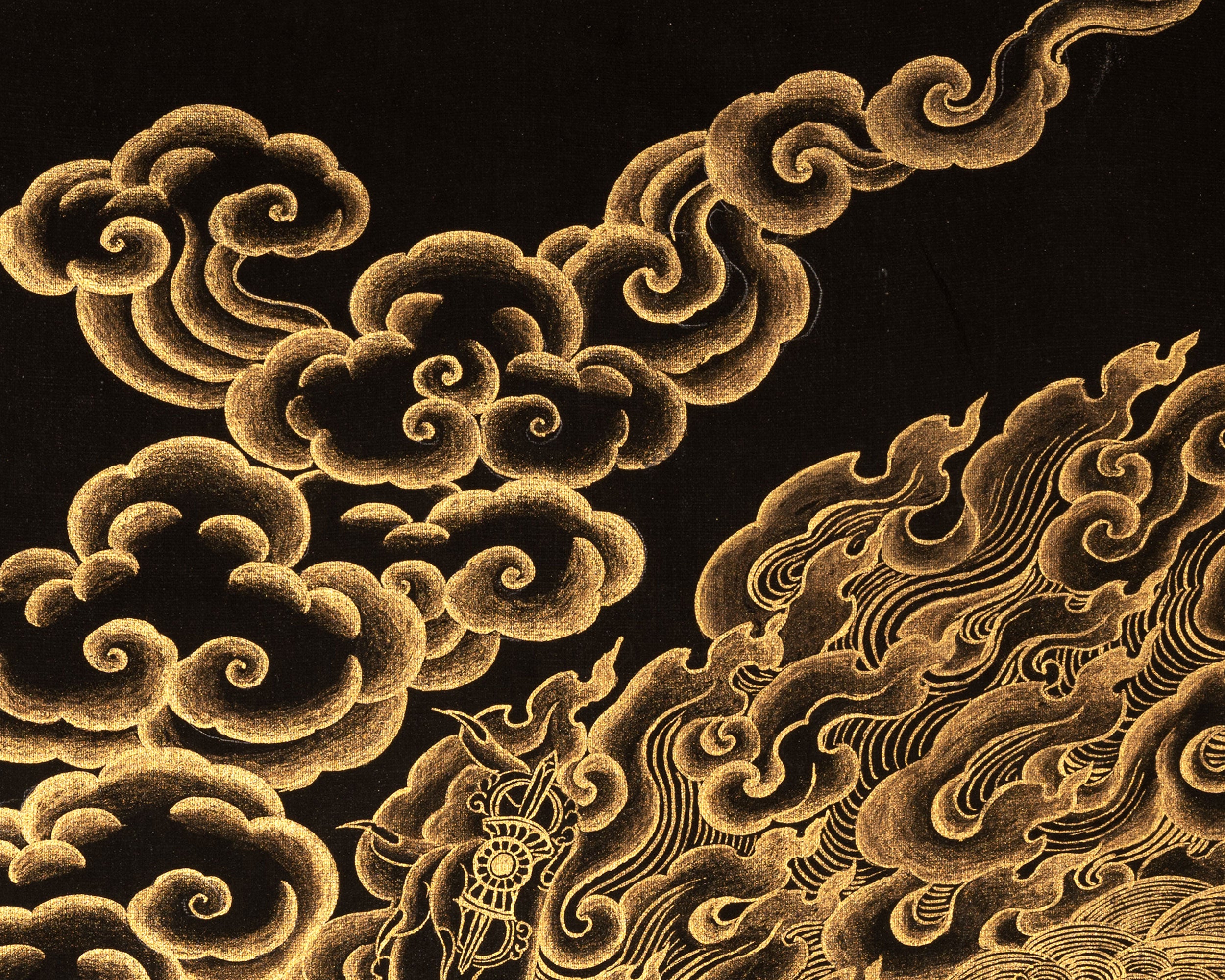 Black and Gold Fierce Vajrapani Thangka | Protector of the Dharma